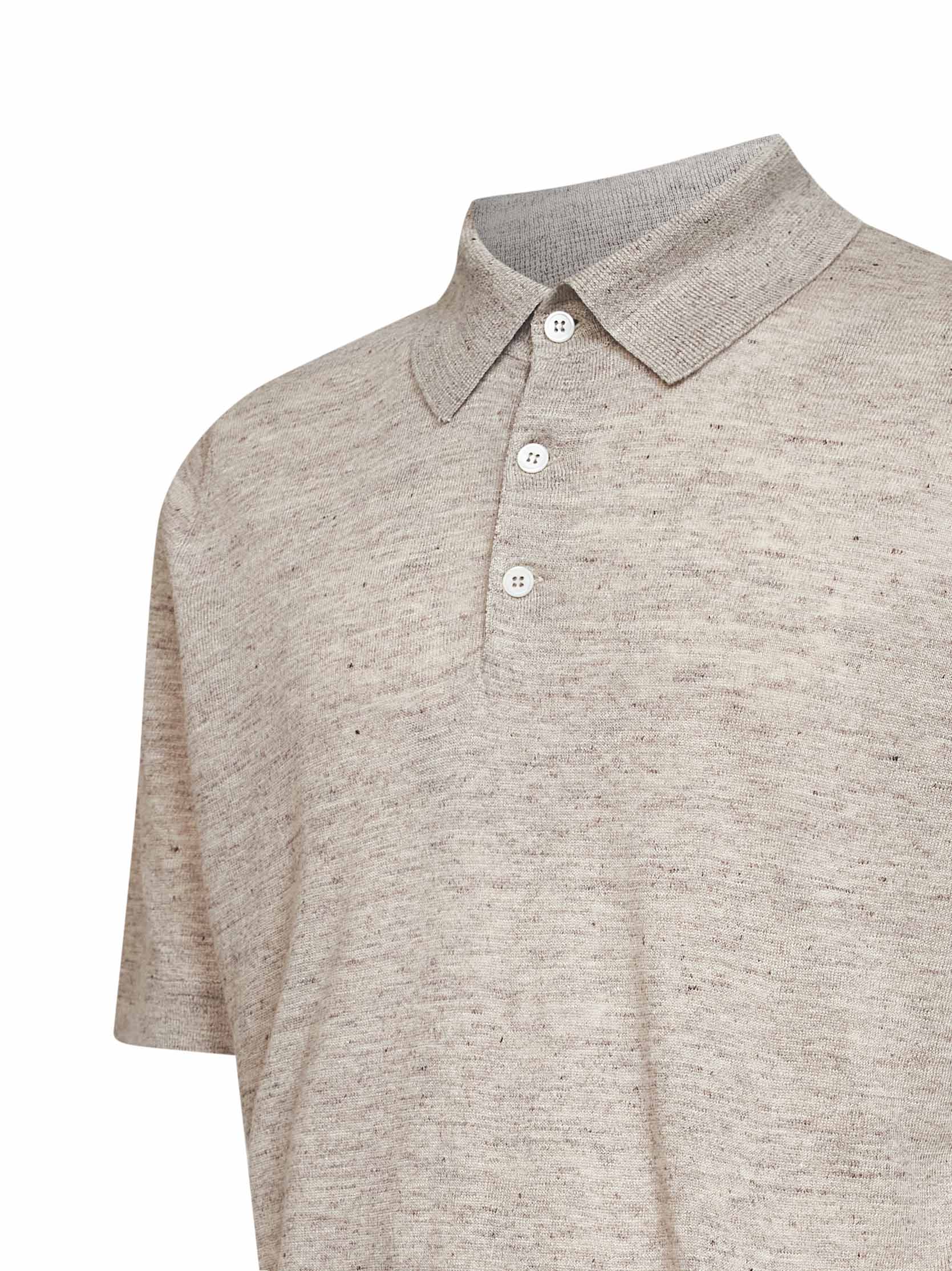 Brunello Cucinelli Men Sand Linen And Cotton Knit Polo Shirt BRUNELLO CUCINELLI