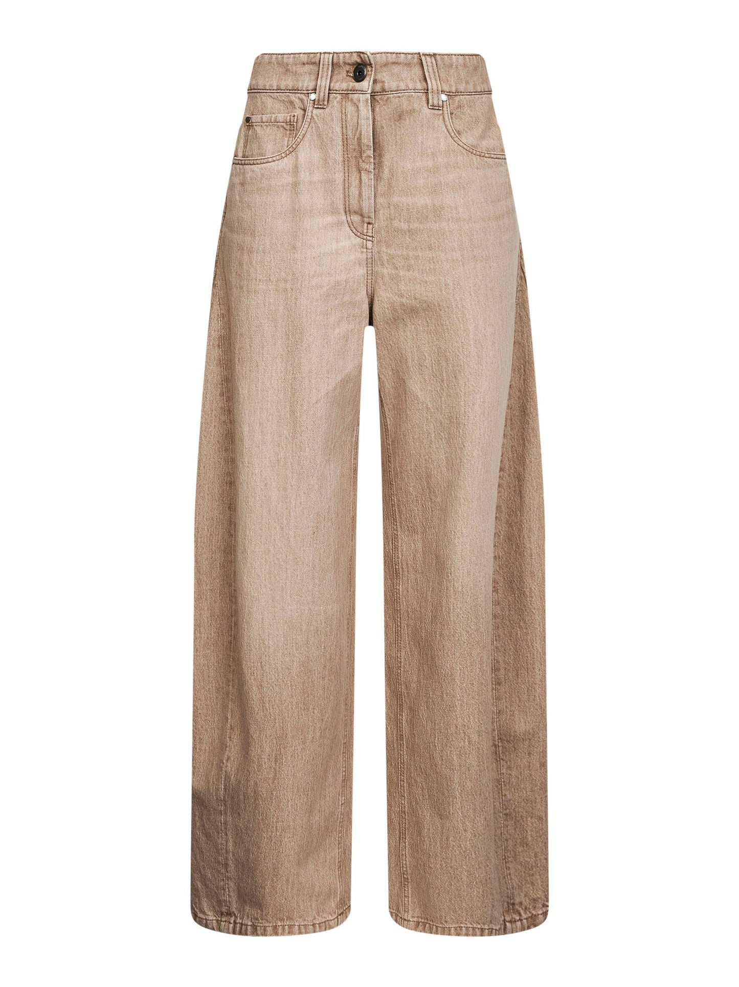Brunello Cucinelli Women Beige Authentic Denim Wide Jeans With Monili BRUNELLO CUCINELLI