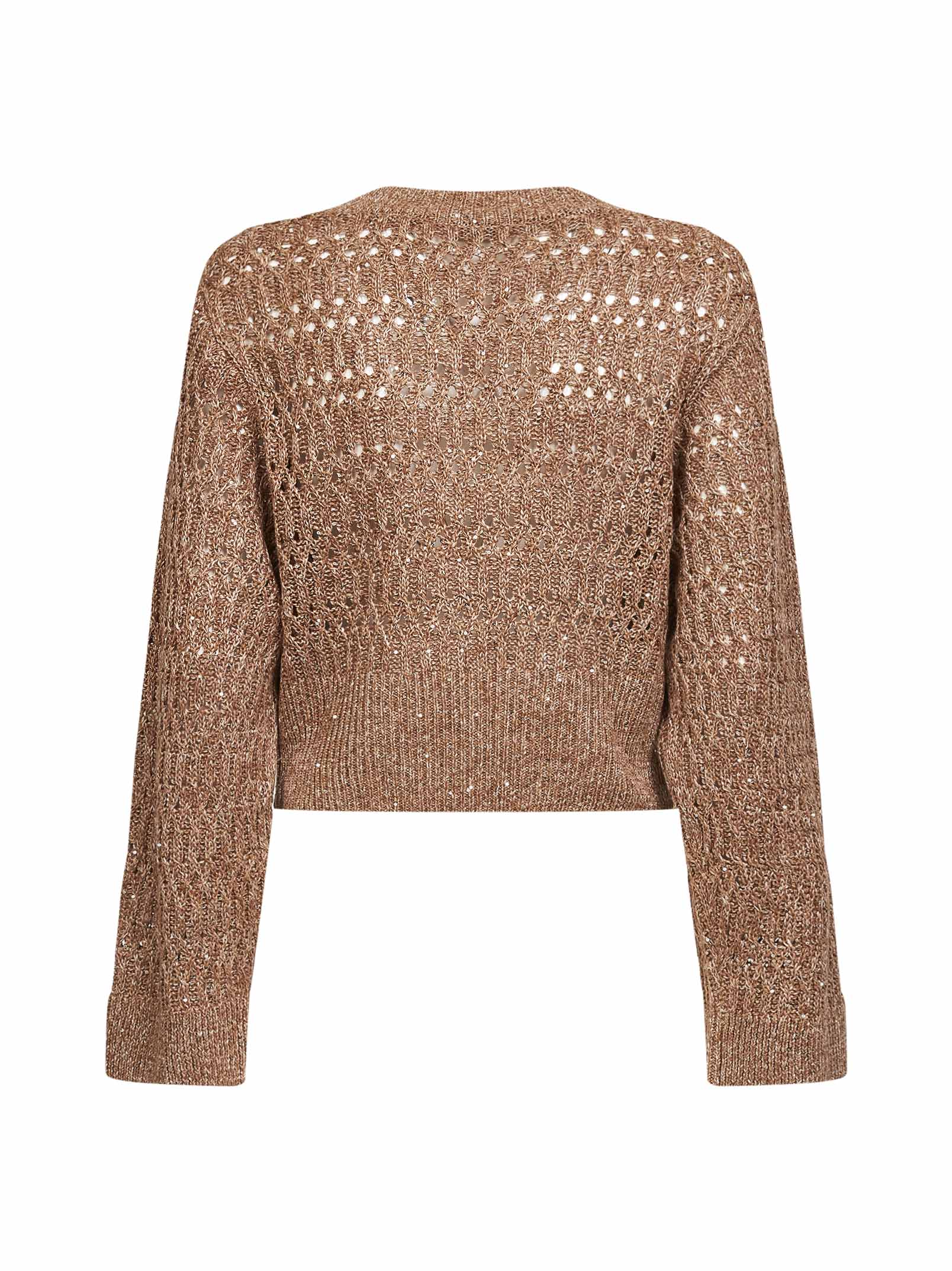 Brunello Cucinelli Women Brown Linen Dazzling Braids Sweater BRUNELLO CUCINELLI