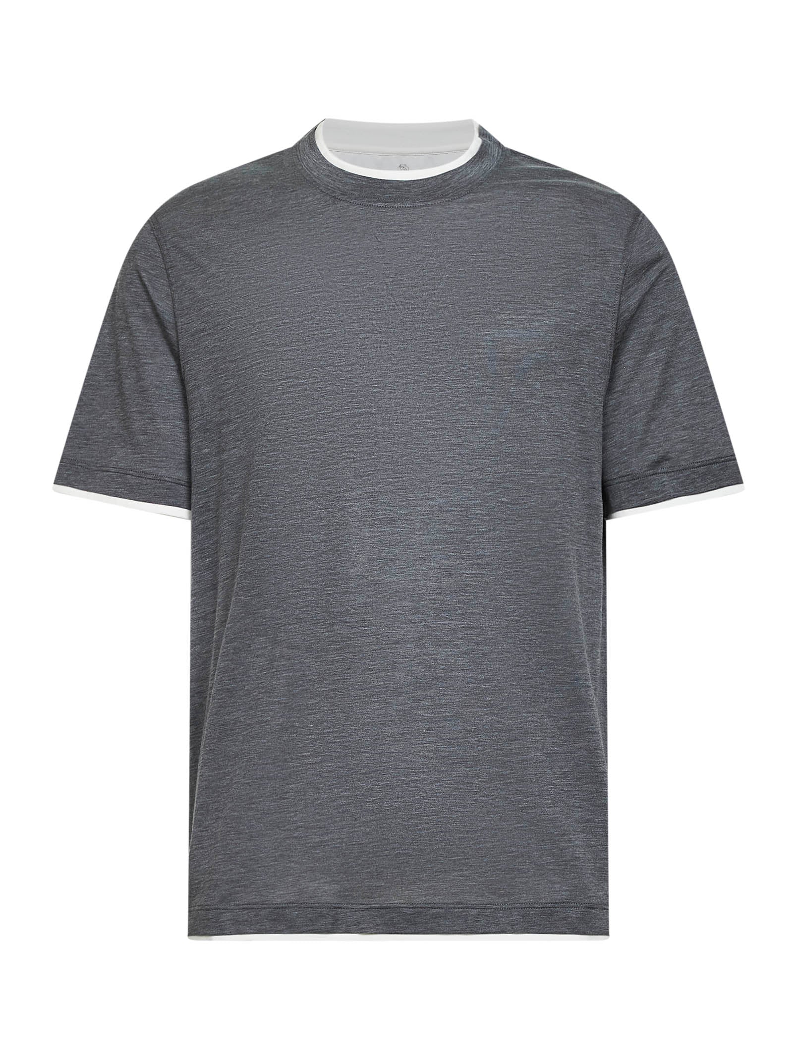 Brunello Cucinelli Men Dark Grey Jersey Faux Layering T-Shirt BRUNELLO CUCINELLI