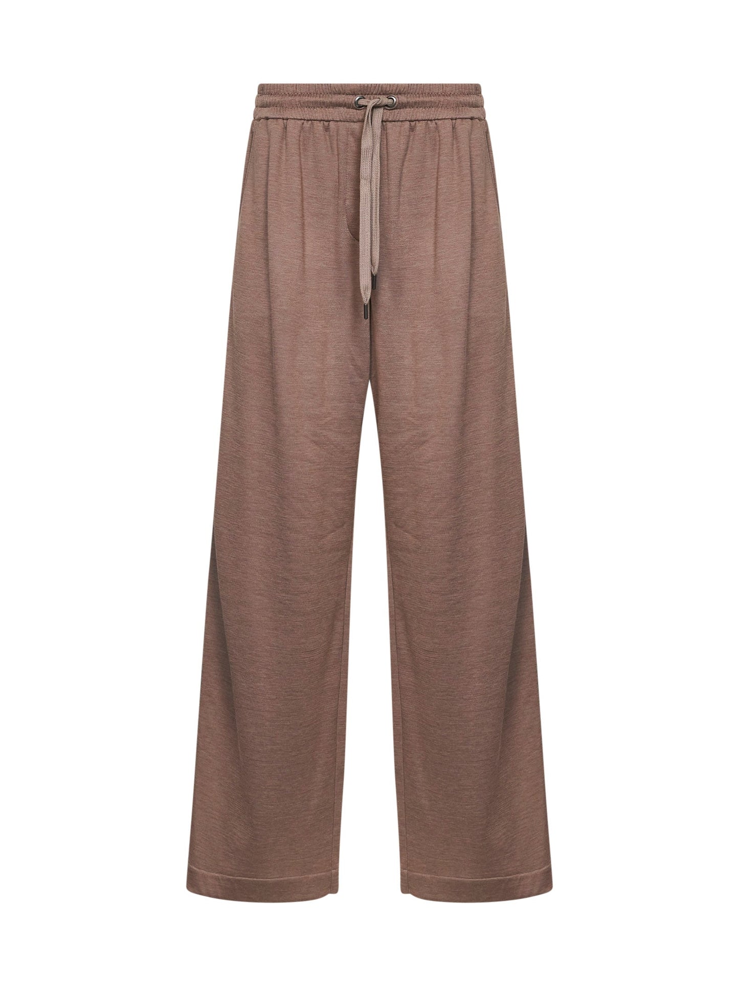 Brunello Cucinelli Women Brown Cotton And Silk Interlock Trousers With Monili BRUNELLO CUCINELLI