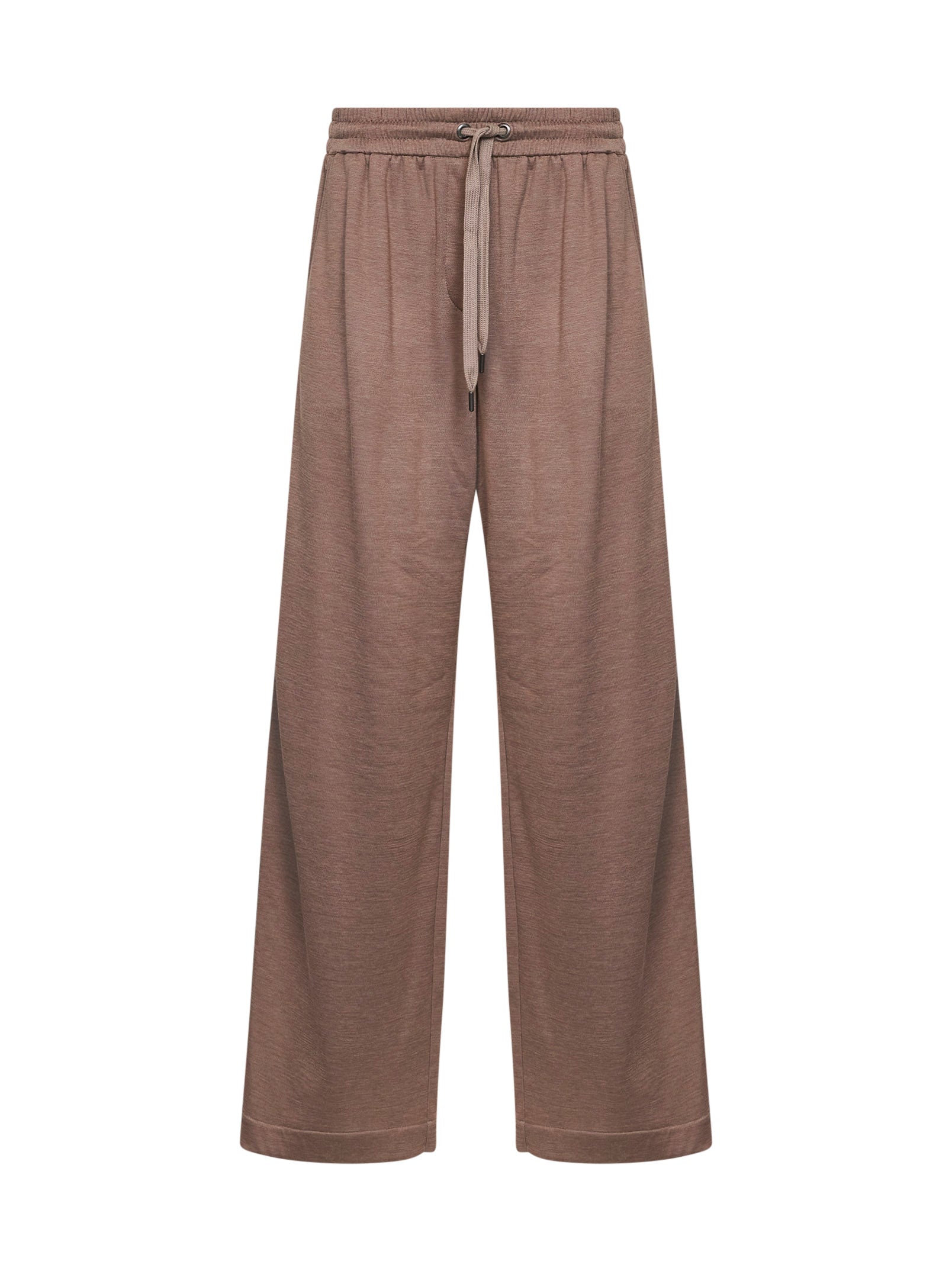 Brunello Cucinelli Women Brown Cotton And Silk Interlock Trousers With Monili BRUNELLO CUCINELLI