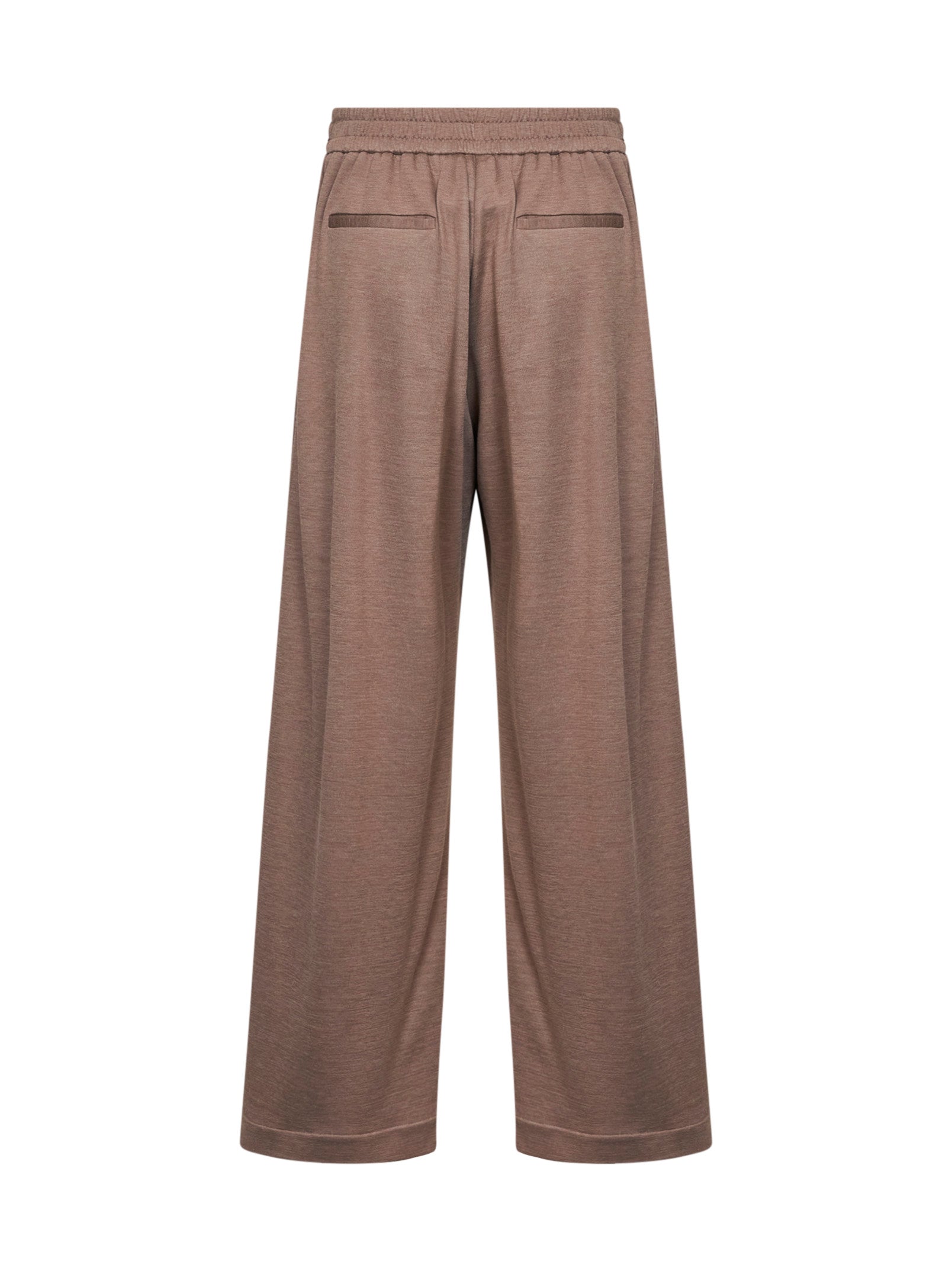 Brunello Cucinelli Women Brown Cotton And Silk Interlock Trousers With Monili BRUNELLO CUCINELLI