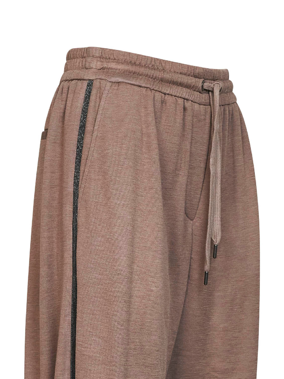 Brunello Cucinelli Women Brown Cotton And Silk Interlock Trousers With Monili BRUNELLO CUCINELLI