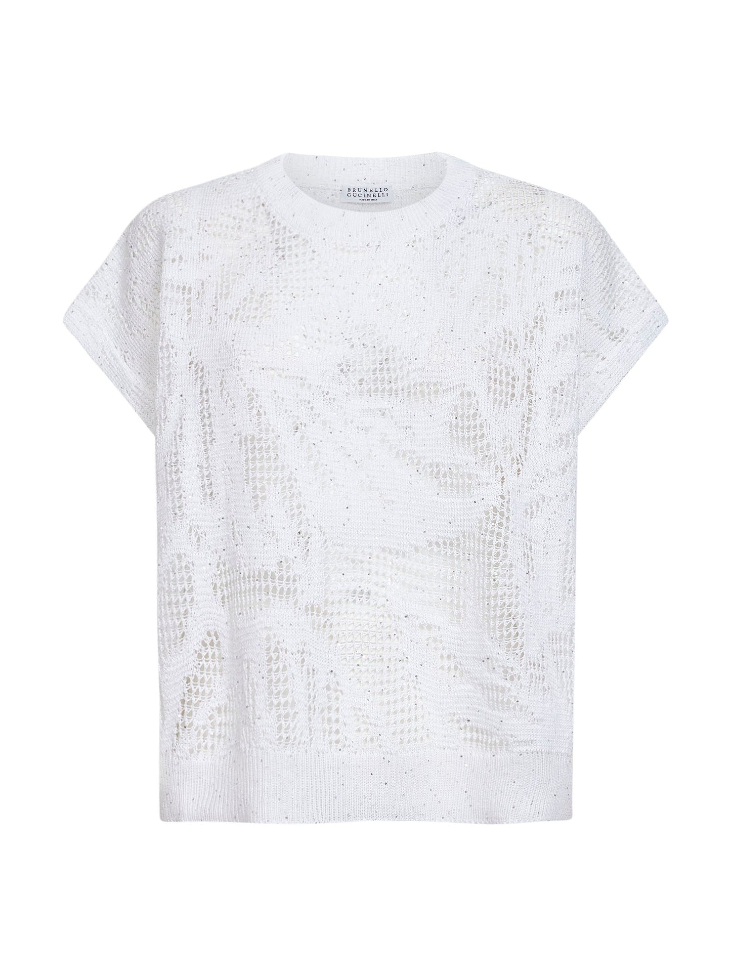 Brunello Cucinelli Women White Knit Dazzling Water Lillies T-Shirt BRUNELLO CUCINELLI