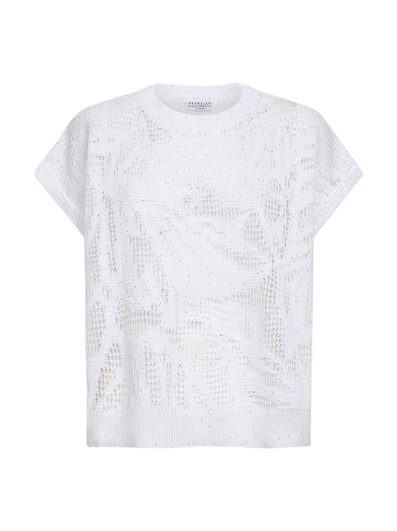 Brunello Cucinelli Women White Knit Dazzling Water Lillies T-Shirt BRUNELLO CUCINELLI