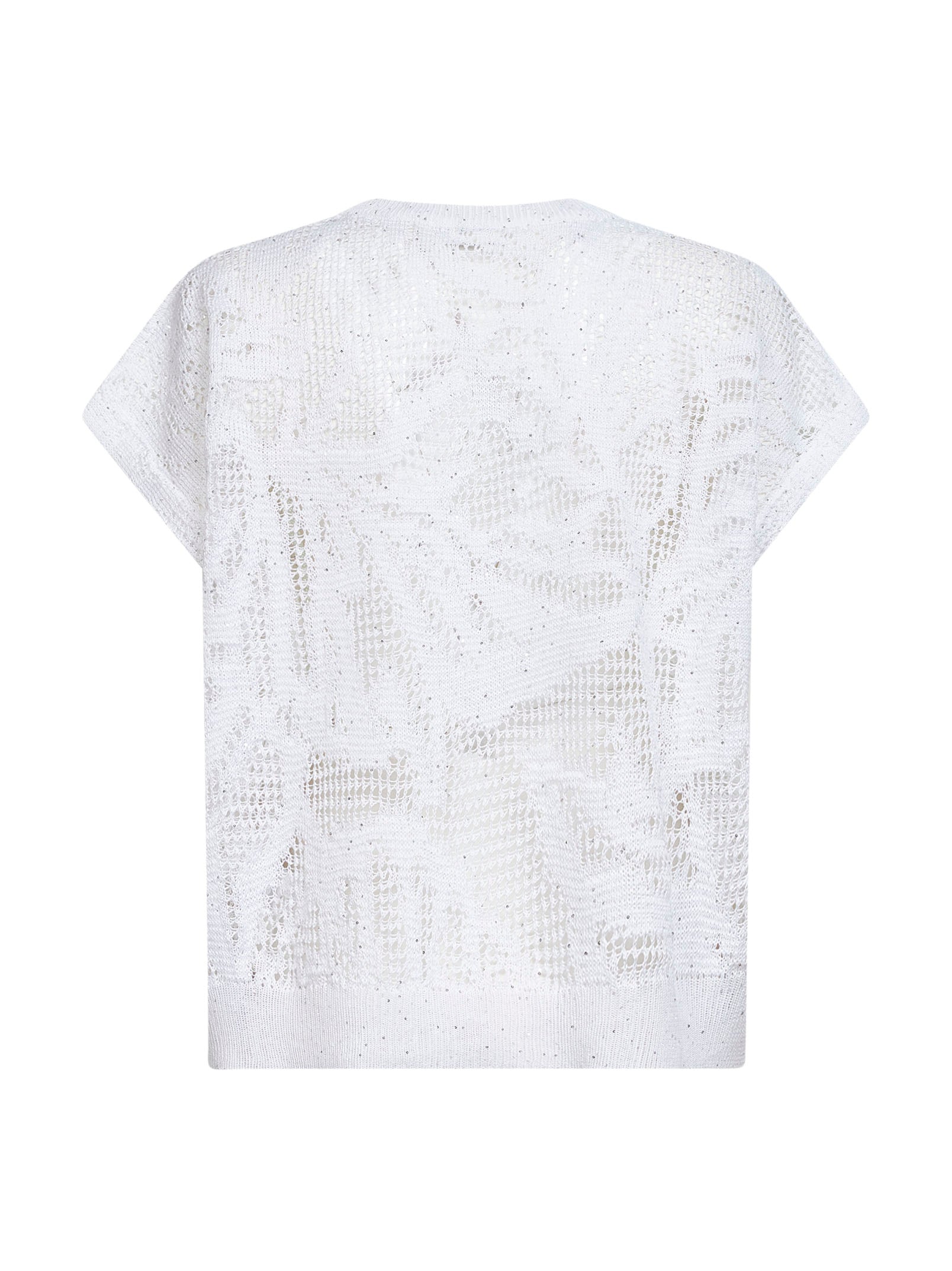 Brunello Cucinelli Women White Knit Dazzling Water Lillies T-Shirt BRUNELLO CUCINELLI