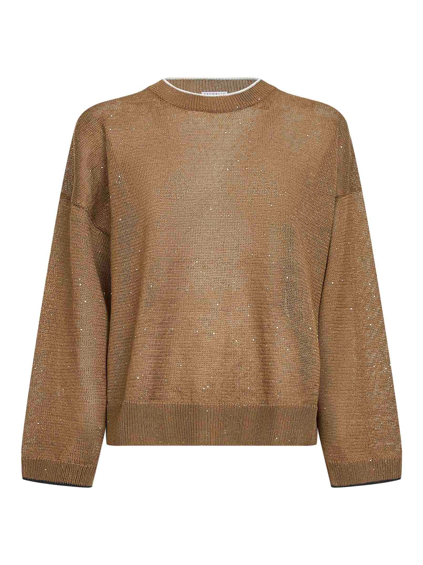 Brunello Cucinelli Women Brown Diamond Linen And Cotton Sweater BRUNELLO CUCINELLI