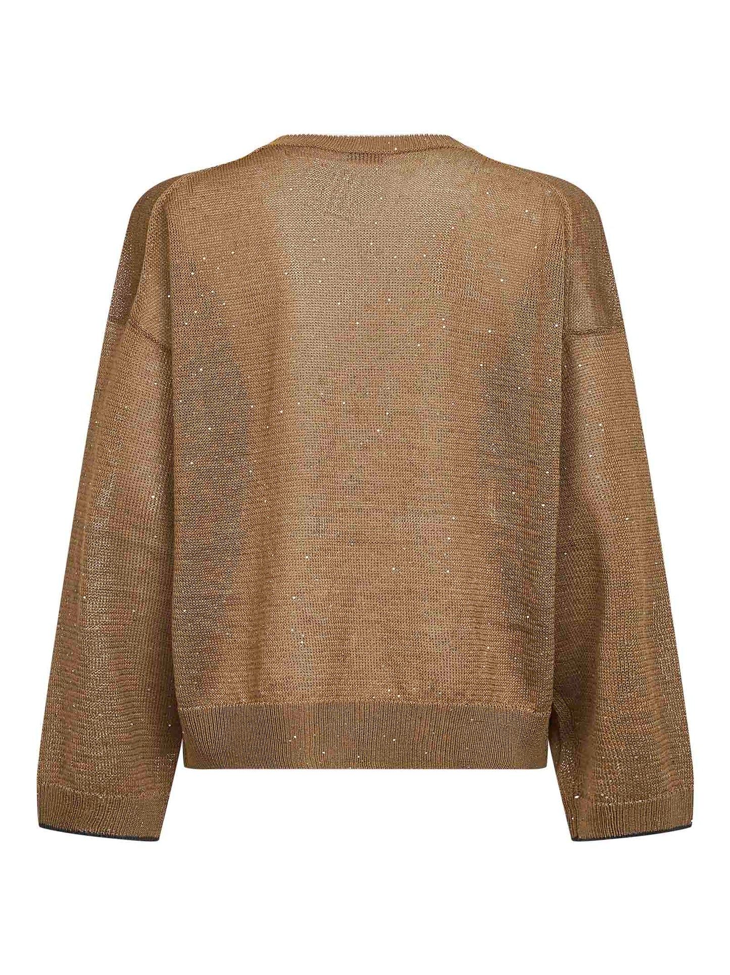 Brunello Cucinelli Women Brown Diamond Linen And Cotton Sweater BRUNELLO CUCINELLI