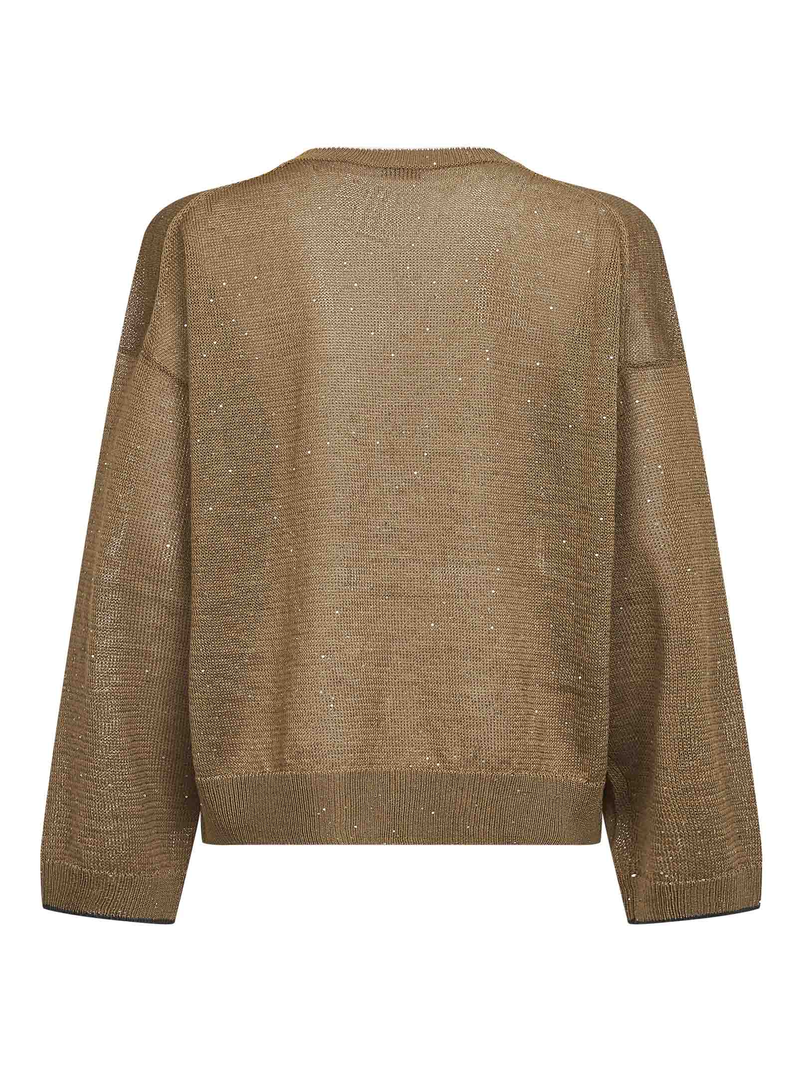Brunello Cucinelli Women Brown Diamond Linen And Cotton Sweater BRUNELLO CUCINELLI