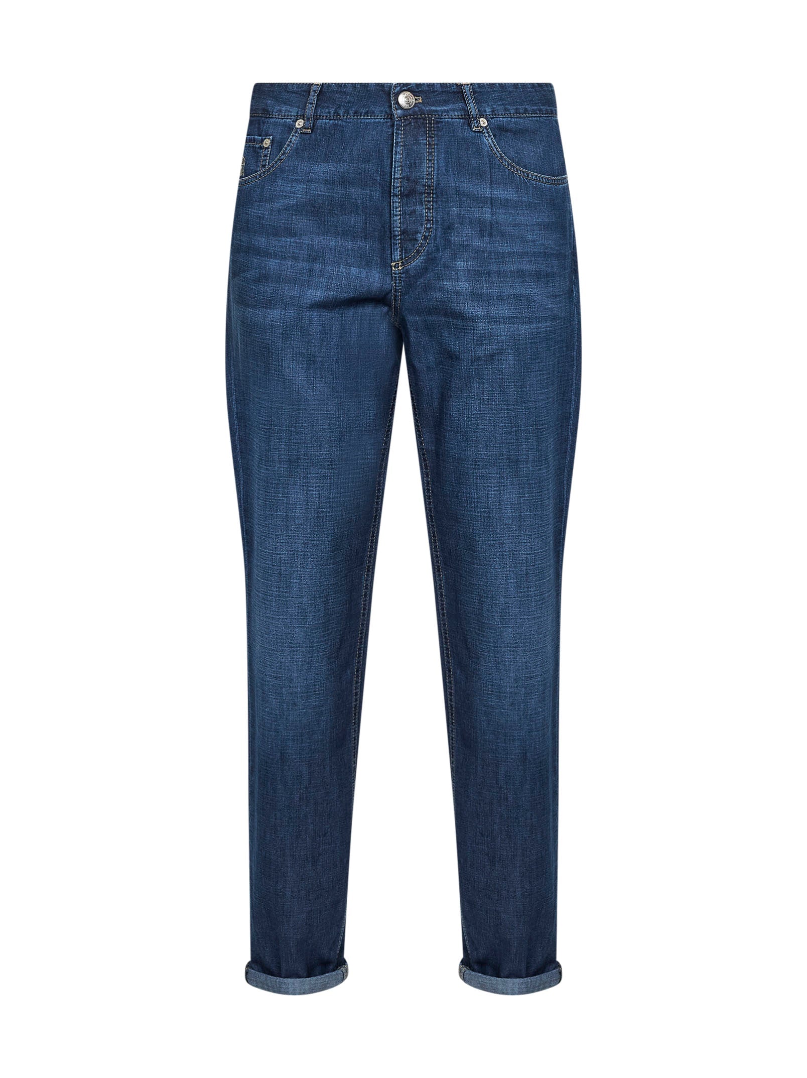 Brunello Cucinelli Men Blue Denim Iconic Fit Five-Pocket Jeans BRUNELLO CUCINELLI