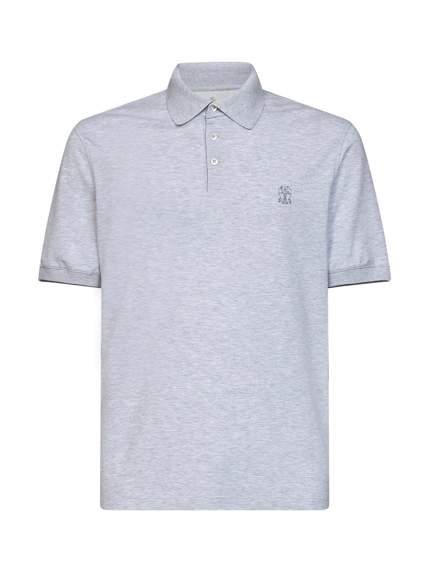 Brunello Cucinelli Men Grey Cotton Pique Logo Polo Shirt BRUNELLO CUCINELLI