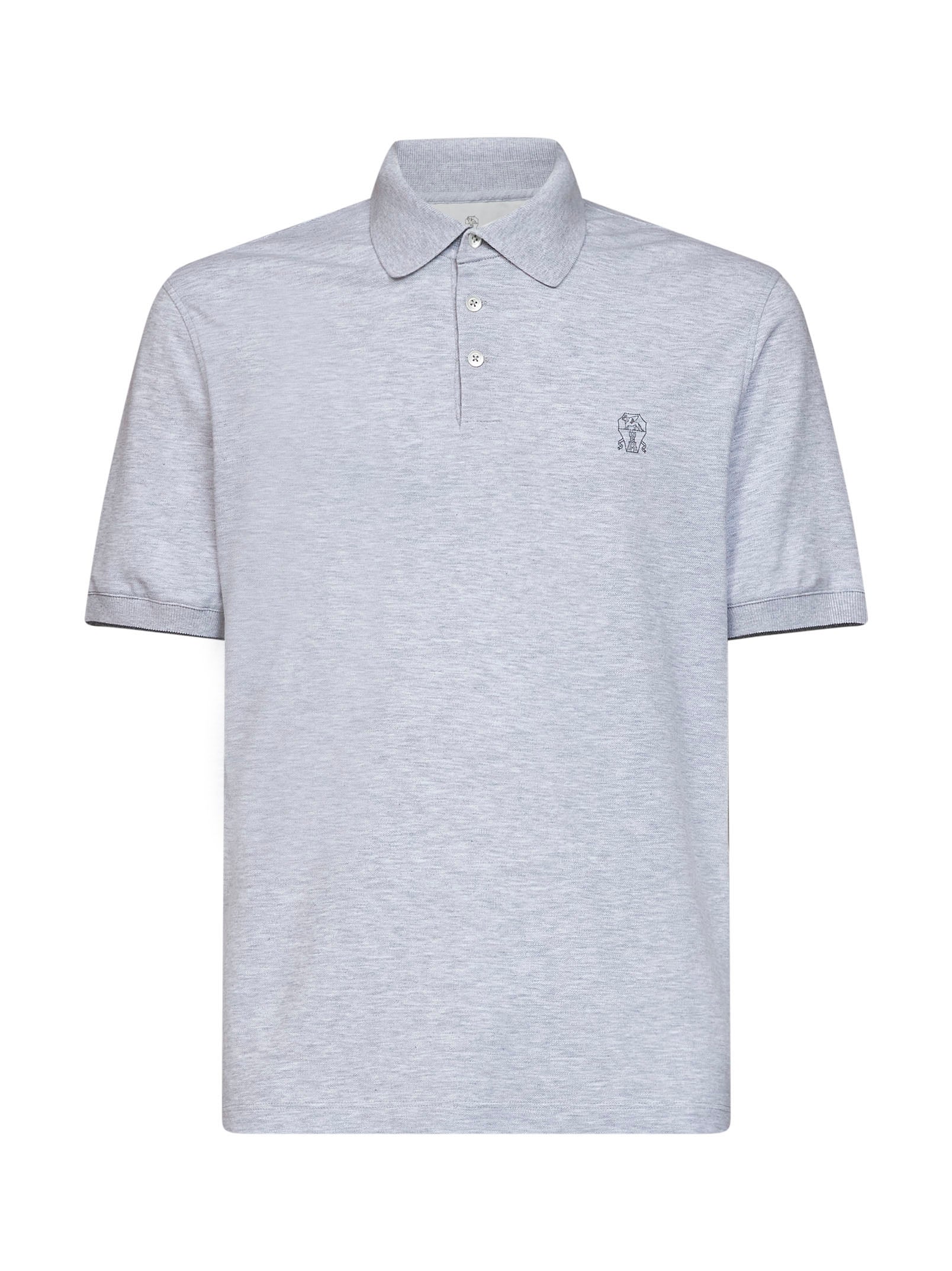 Brunello Cucinelli Men Grey Cotton Pique Logo Polo Shirt BRUNELLO CUCINELLI