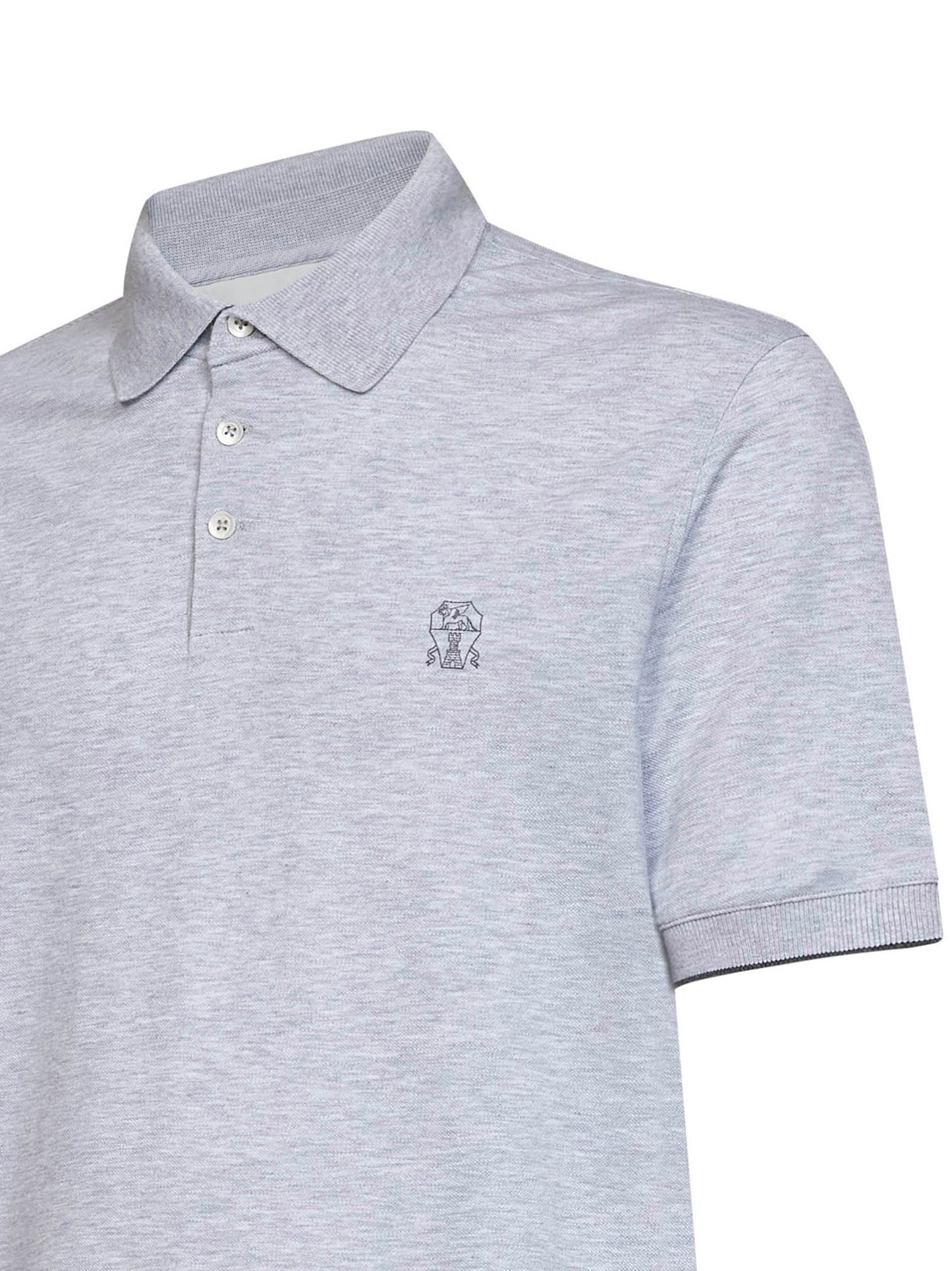 Brunello Cucinelli Men Grey Cotton Pique Logo Polo Shirt BRUNELLO CUCINELLI