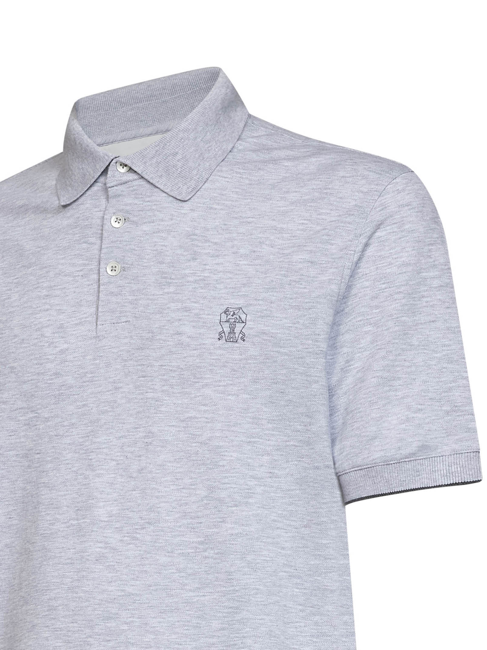 Brunello Cucinelli Men Grey Cotton Pique Logo Polo Shirt BRUNELLO CUCINELLI