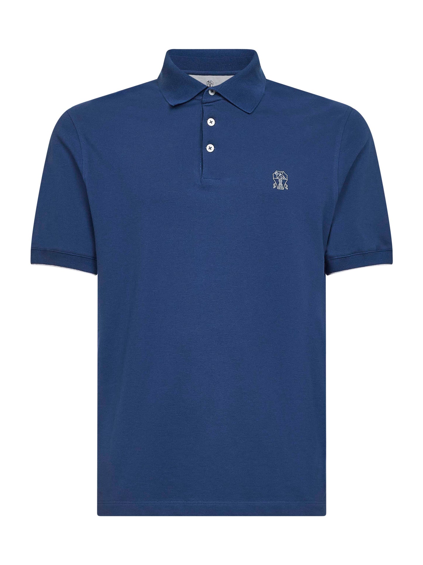 Brunello Cucinelli Men Avio Blue Cotton Pique Logo Polo Shirt BRUNELLO CUCINELLI