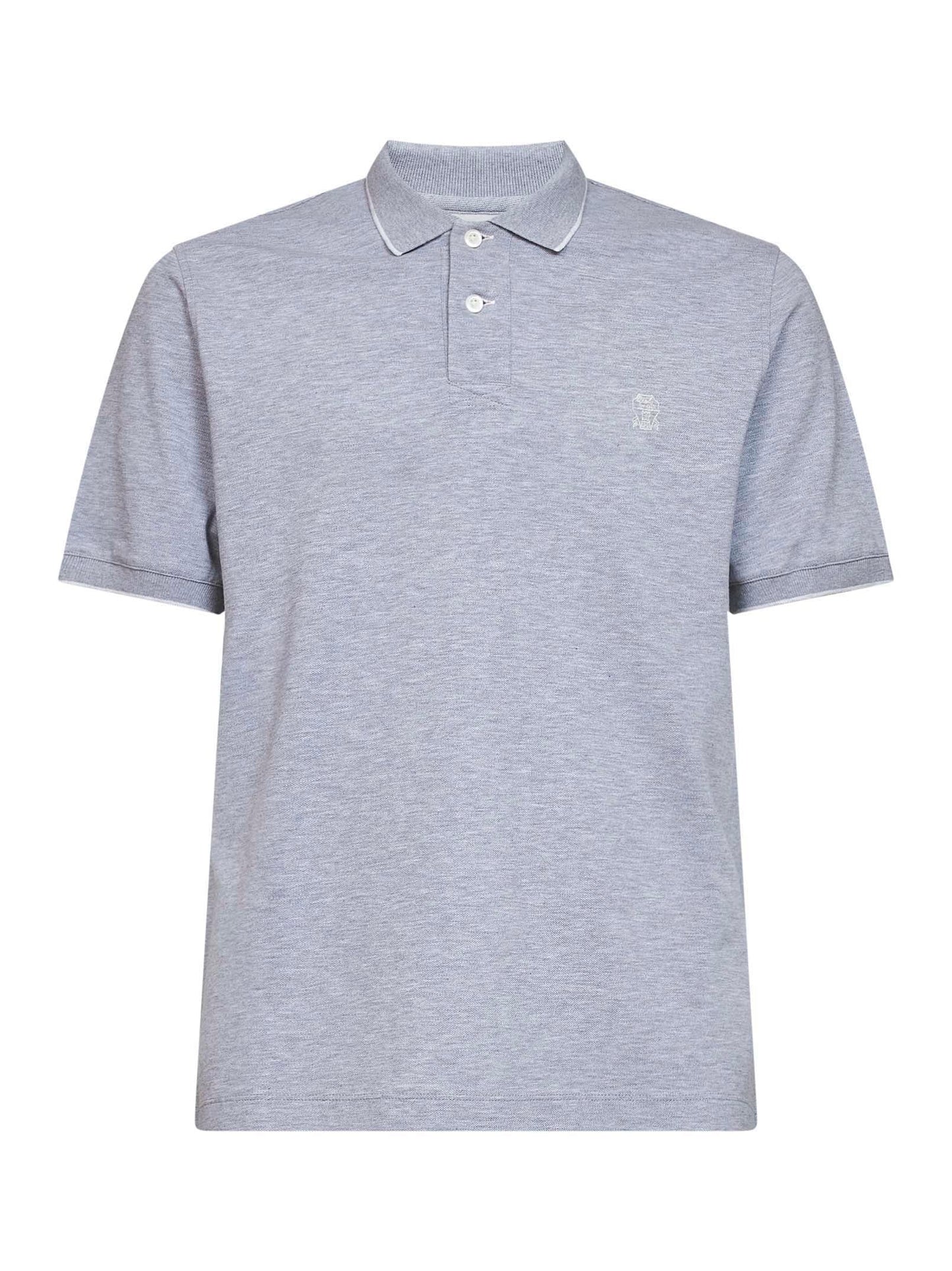 Brunello Cucinelli Men Grey Cotton Piquet Logo Polo Shirt BRUNELLO CUCINELLI