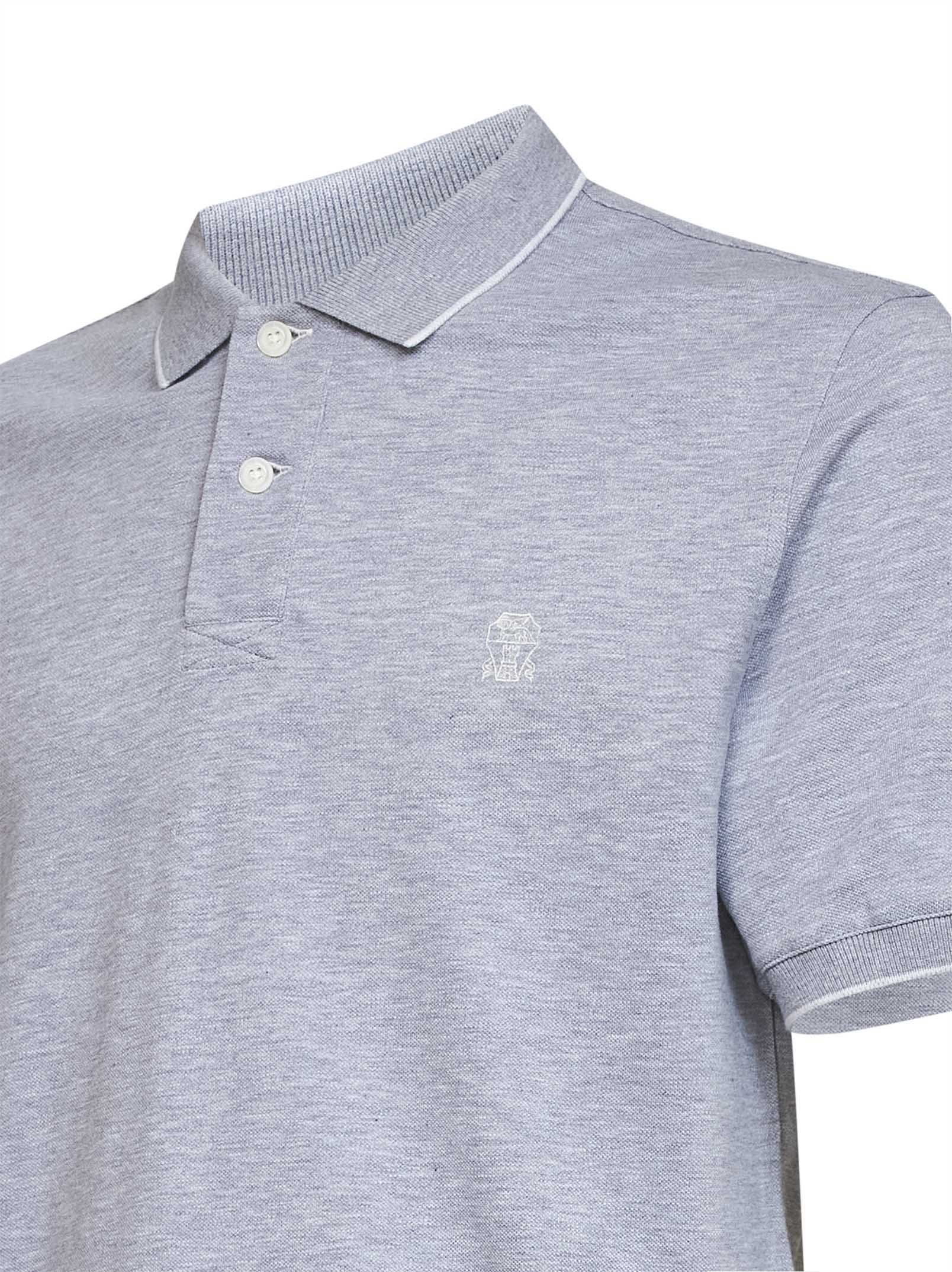 Brunello Cucinelli Men Grey Cotton Piquet Logo Polo Shirt BRUNELLO CUCINELLI