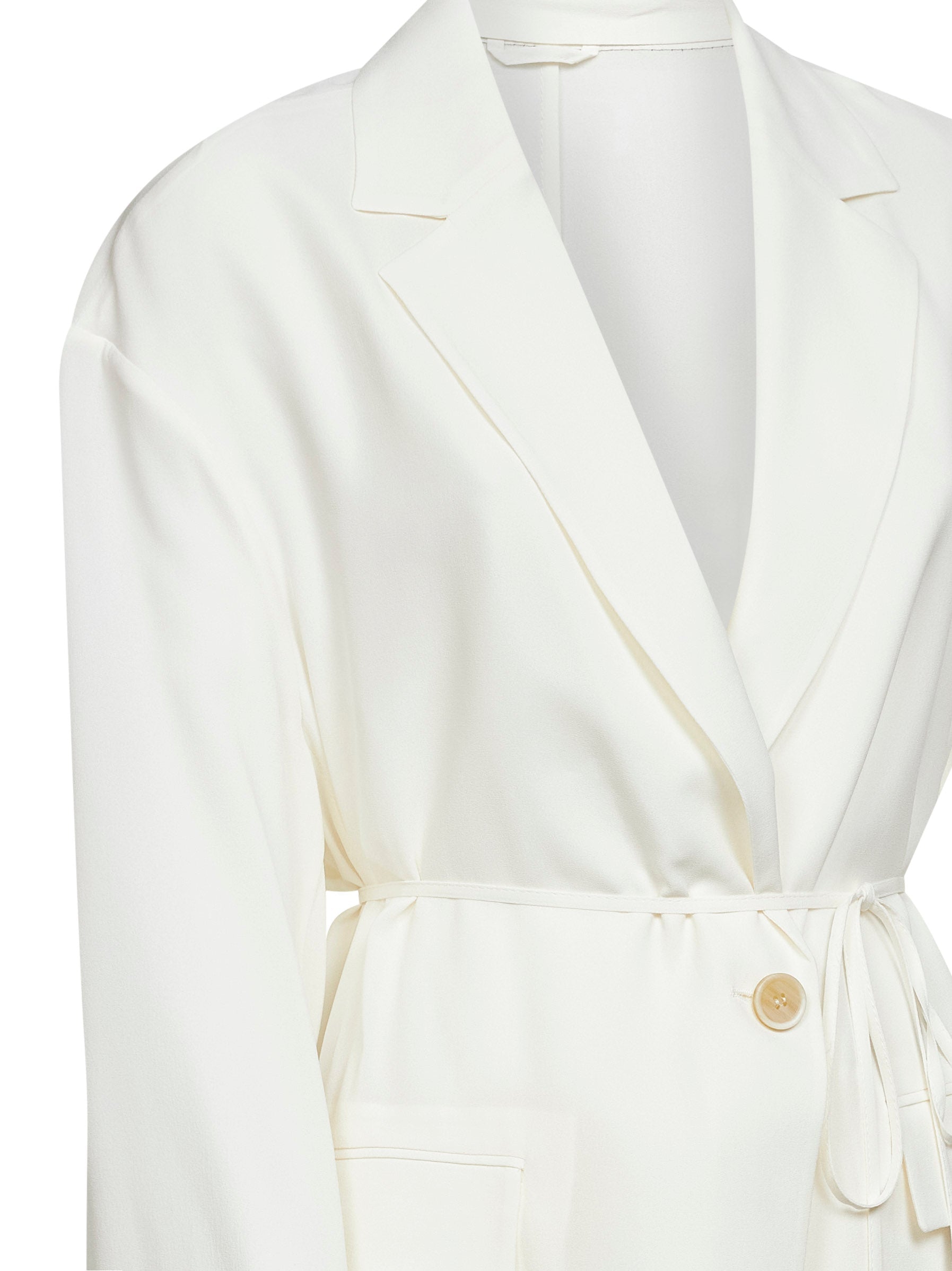 Brunello Cucinelli Women White Silk Sablé Crêpe Blazer With Monili BRUNELLO CUCINELLI