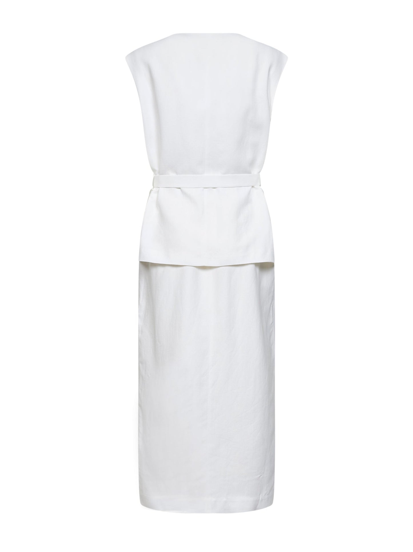 Brunello Cucinelli Women Ivory Viscose And Linen Fluid Twill Midi Dress BRUNELLO CUCINELLI