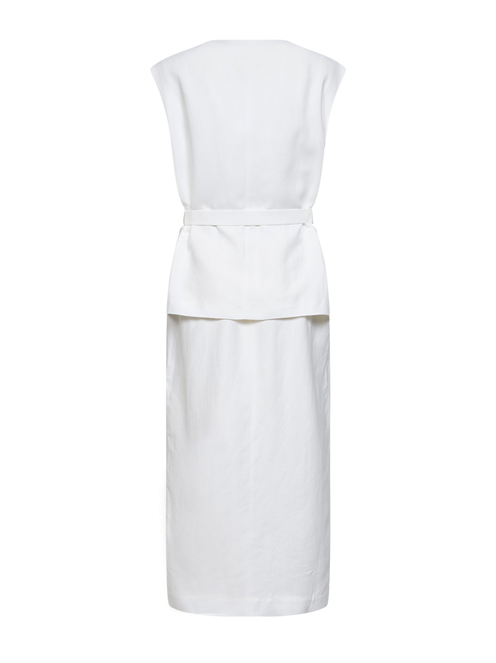 Brunello Cucinelli Women Ivory Viscose And Linen Fluid Twill Midi Dress BRUNELLO CUCINELLI