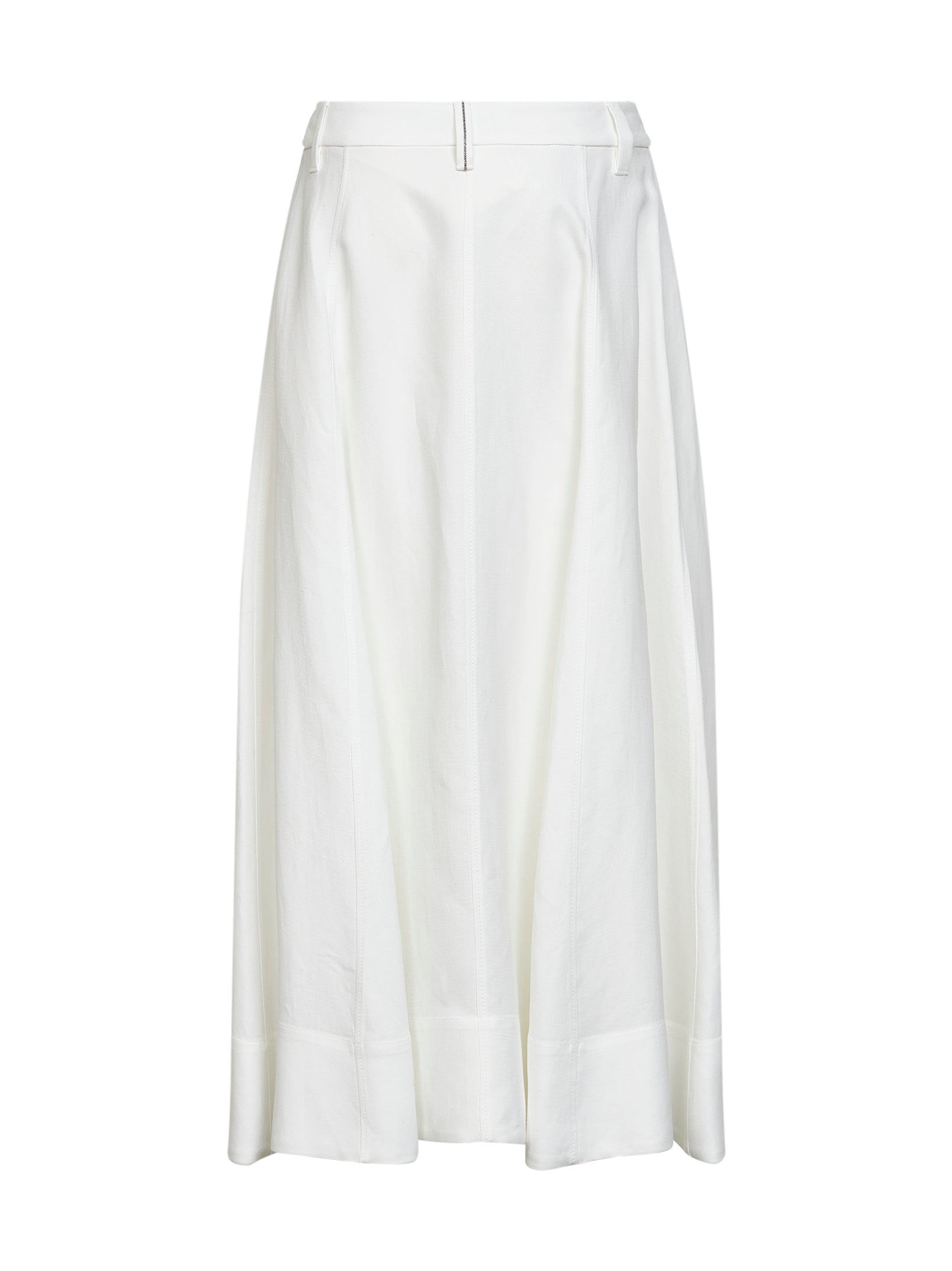 Brunello Cucinelli Women White Fluid Twill Sartorial Skirt With Monili BRUNELLO CUCINELLI