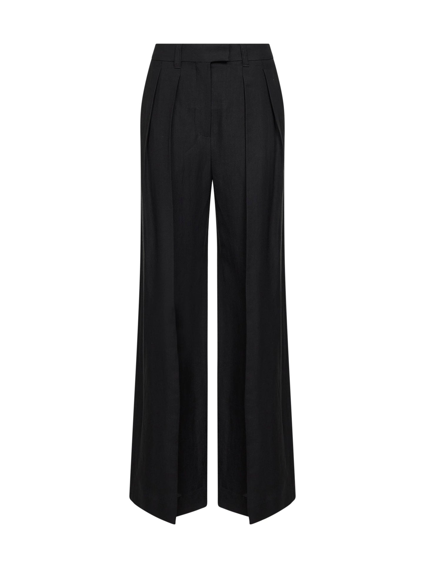 Brunello Cucinelli Women Black Fluid Twill Sartorial Wide Trousers BRUNELLO CUCINELLI