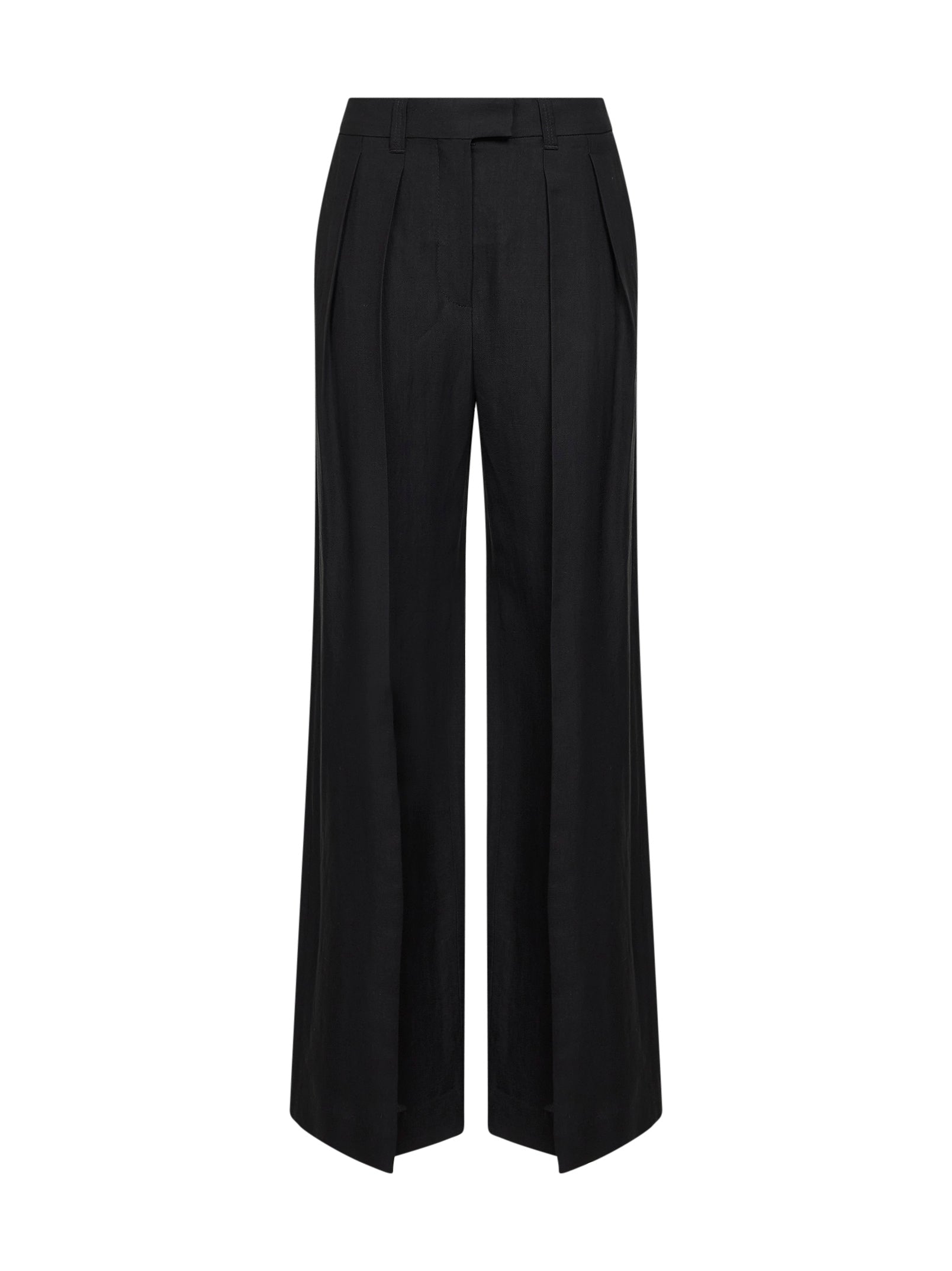 Brunello Cucinelli Women Black Fluid Twill Sartorial Wide Trousers BRUNELLO CUCINELLI