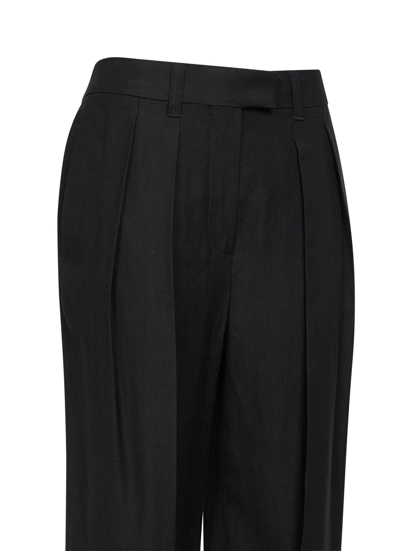 Brunello Cucinelli Women Black Fluid Twill Sartorial Wide Trousers BRUNELLO CUCINELLI