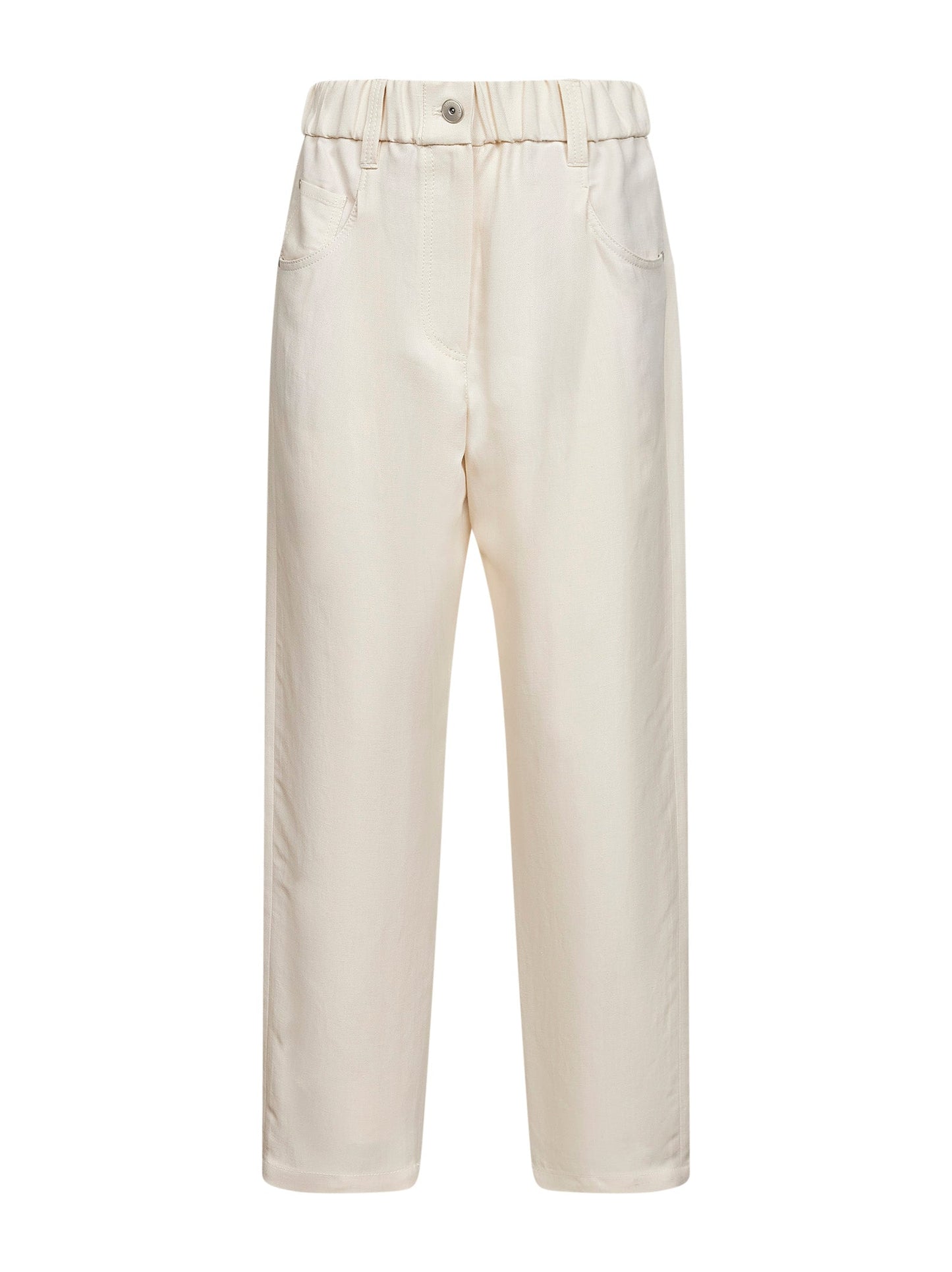 Brunello Cucinelli Women Ivory Fluid Twill Baggy Trousers With Monili BRUNELLO CUCINELLI