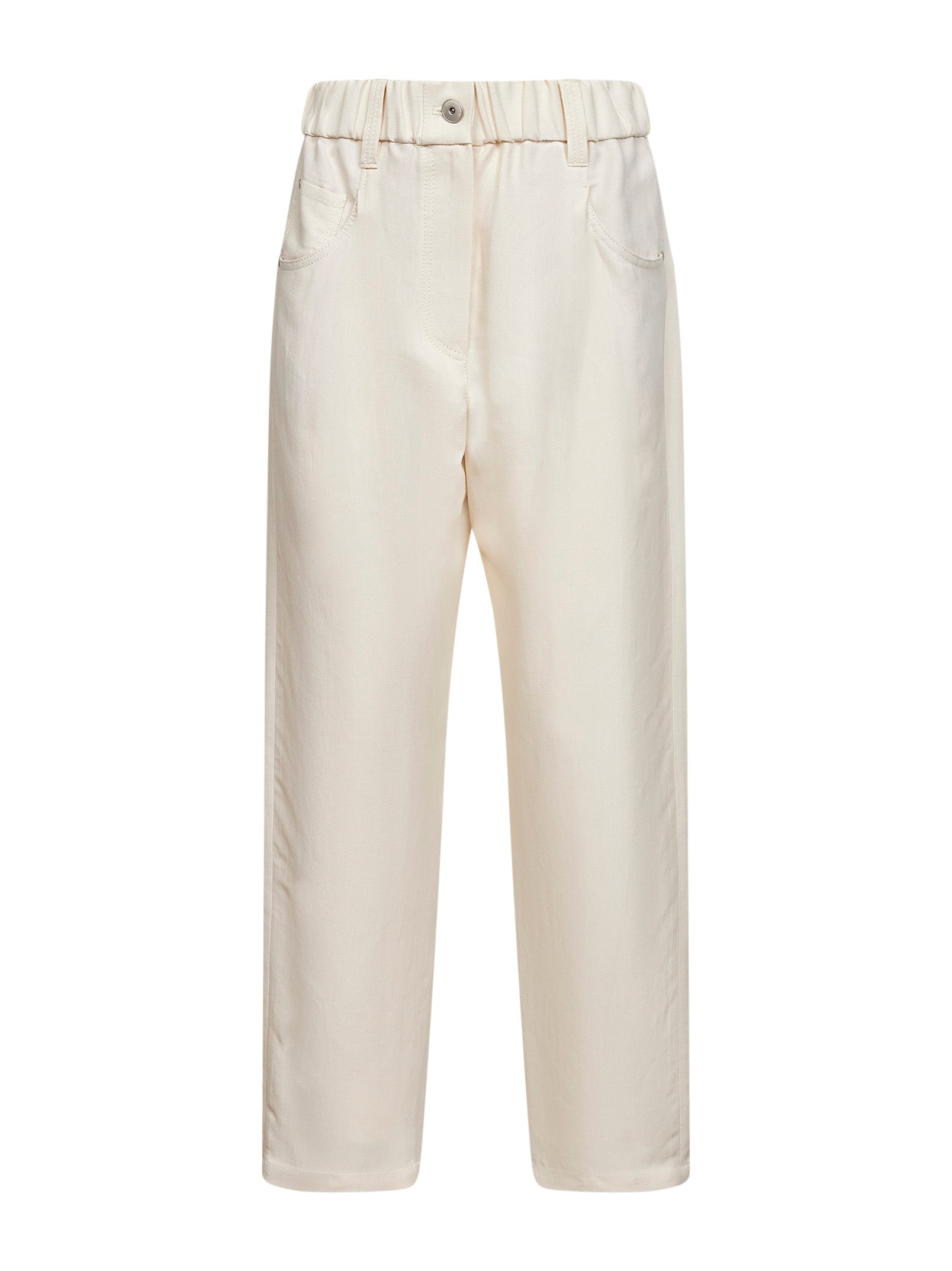 Brunello Cucinelli Women Ivory Fluid Twill Baggy Trousers With Monili BRUNELLO CUCINELLI