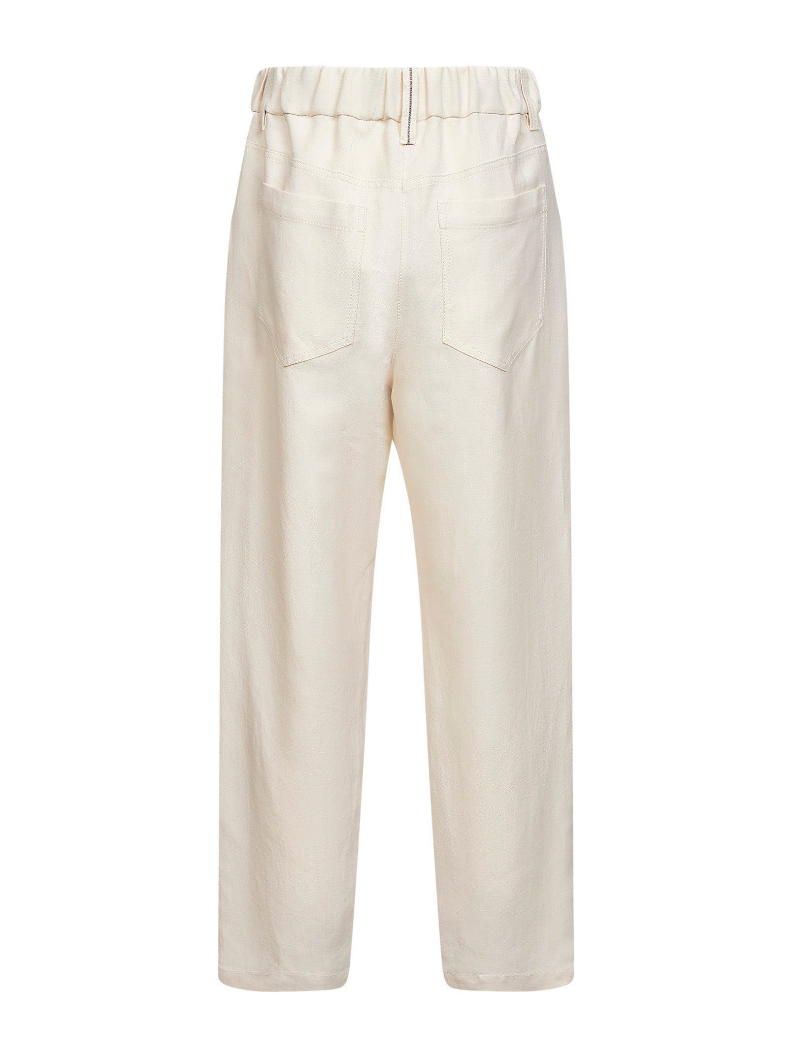 Brunello Cucinelli Women Ivory Fluid Twill Baggy Trousers With Monili BRUNELLO CUCINELLI