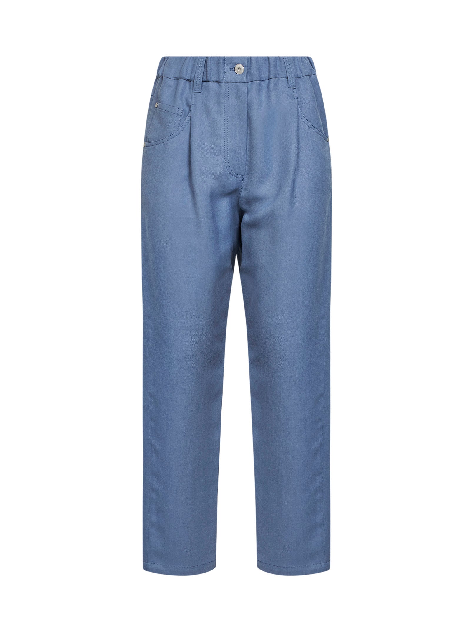 Brunello Cucinelli Women Light Blue Fluid Twill Baggy Trousers With Monili BRUNELLO CUCINELLI