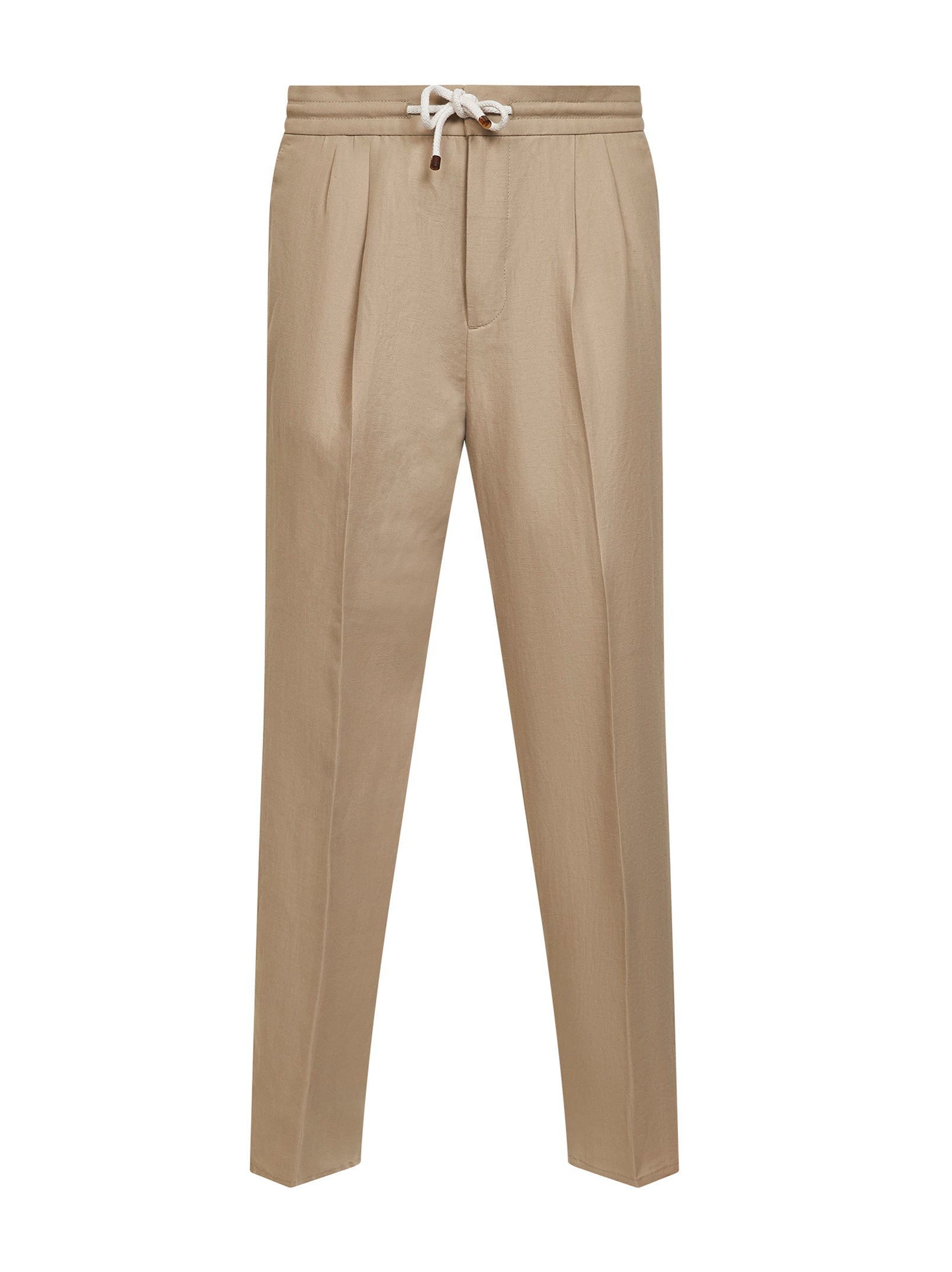 Brunello Cucinelli Men Taupe Linen And Cotton Drill Leisure Fit Trousers BRUNELLO CUCINELLI