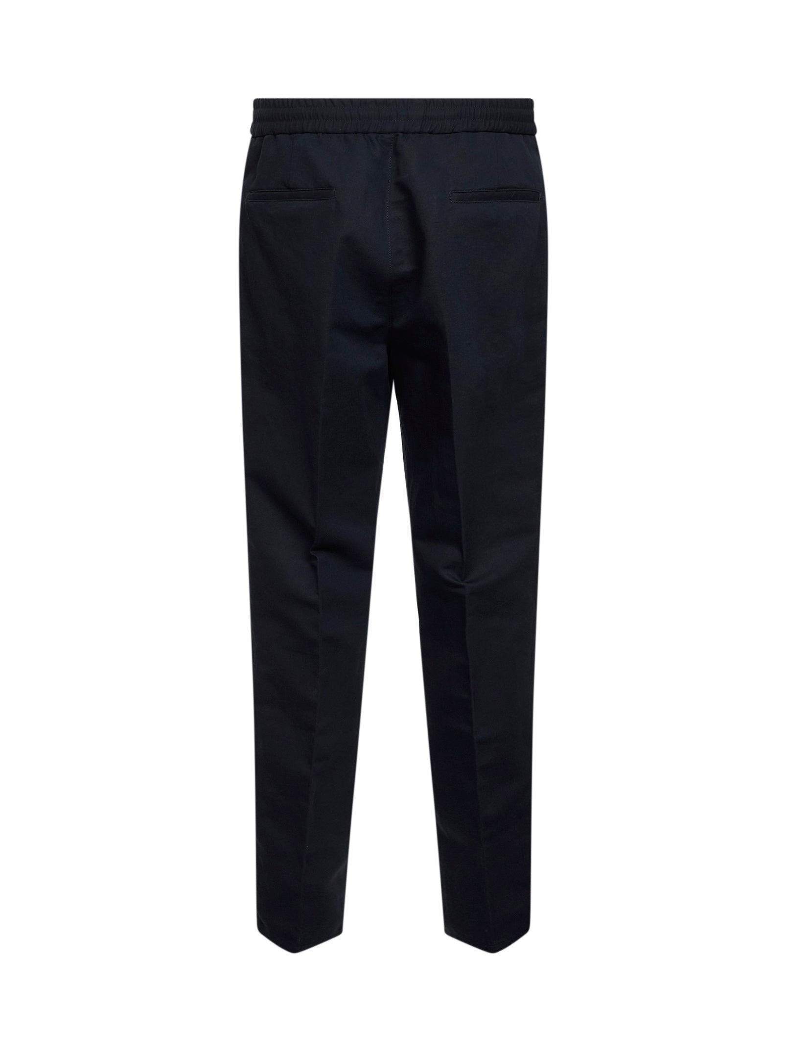 Brunello Cucinelli Men Navy Blue Linen And Cotton Drill Leisure Fit Trousers BRUNELLO CUCINELLI