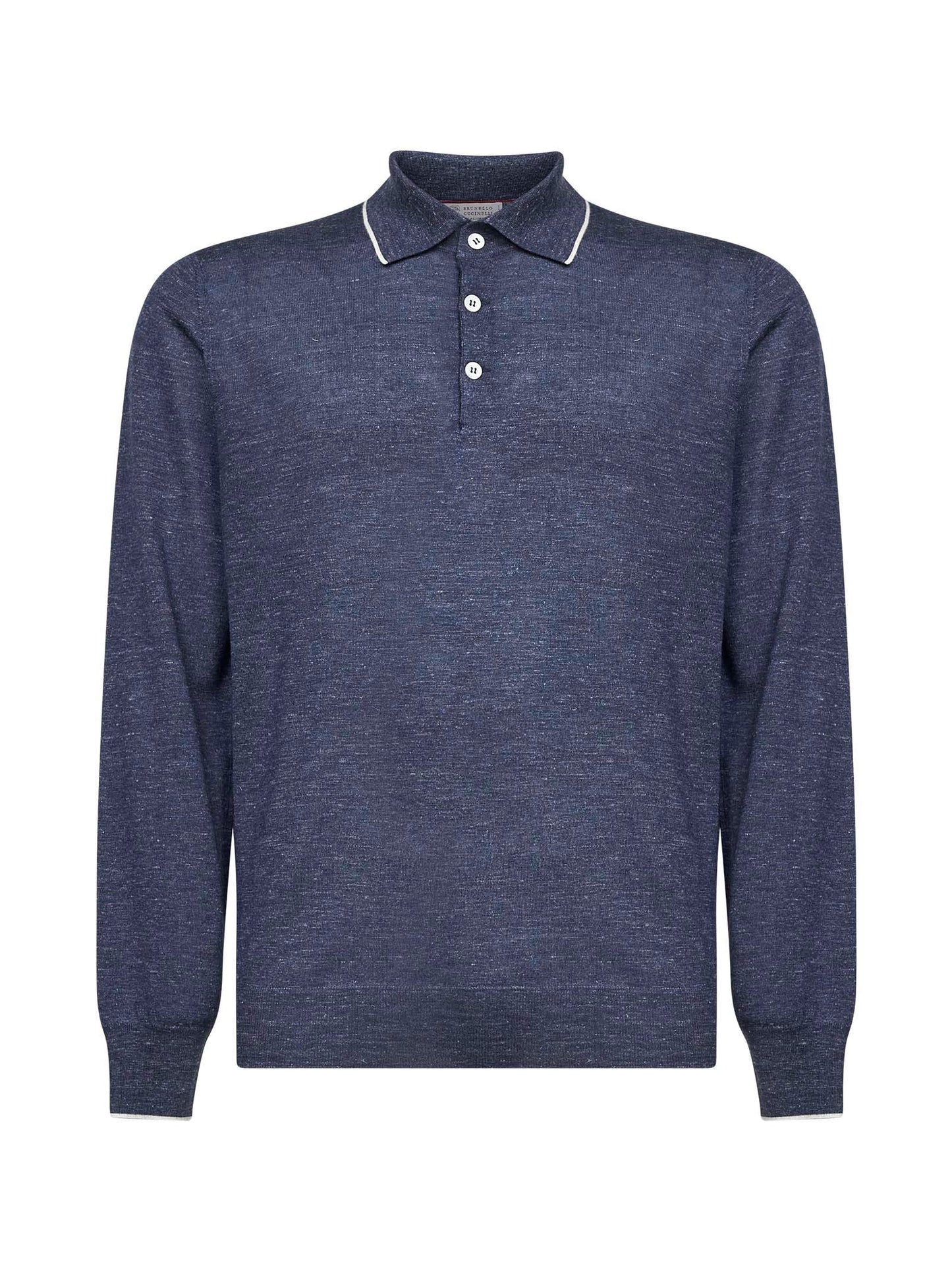 Brunello Cucinelli Men Avio Blue Cashmere And Silk And Hemp Knit Polo Shirt BRUNELLO CUCINELLI
