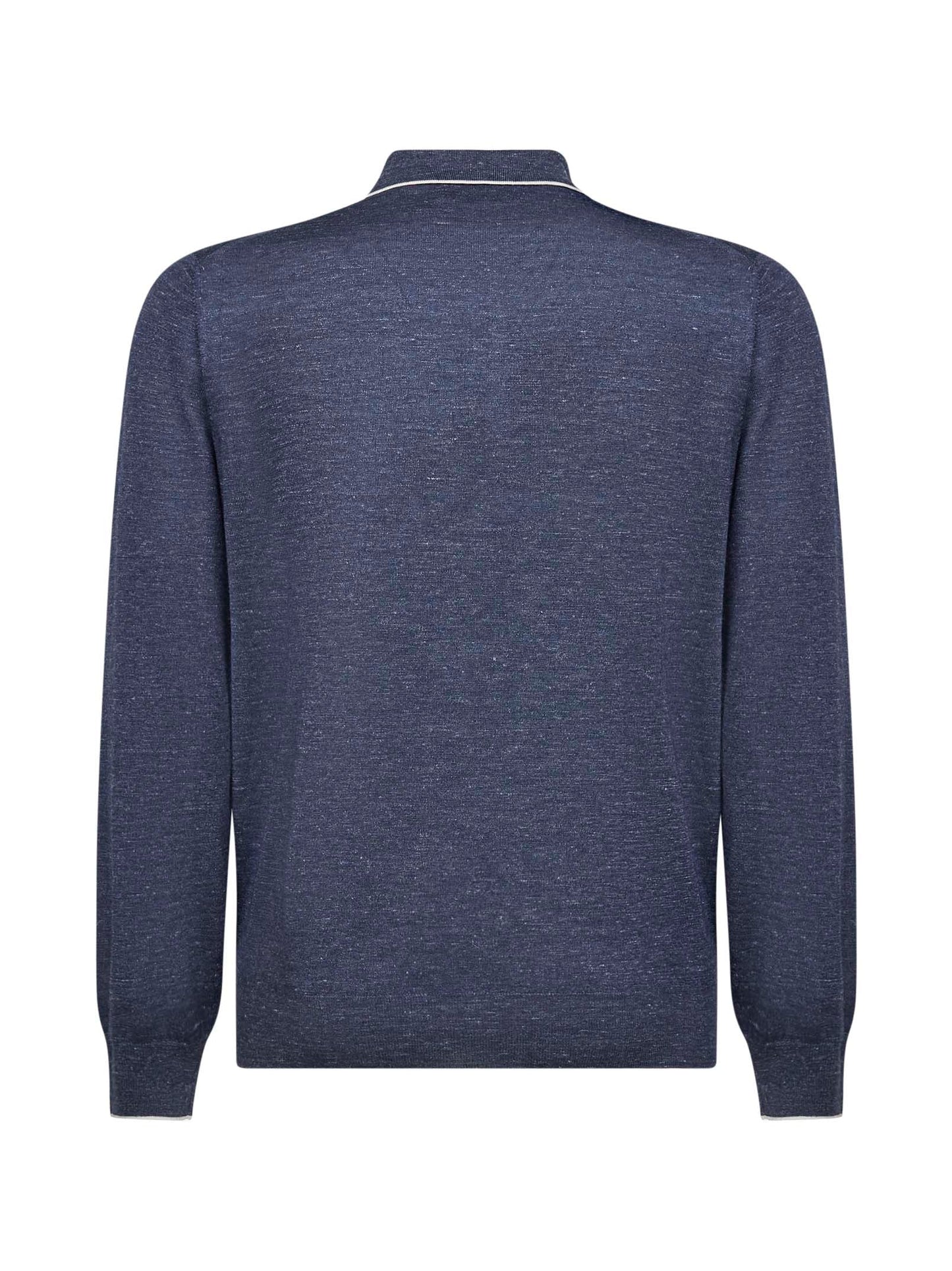 Brunello Cucinelli Men Avio Blue Cashmere And Silk And Hemp Knit Polo Shirt BRUNELLO CUCINELLI