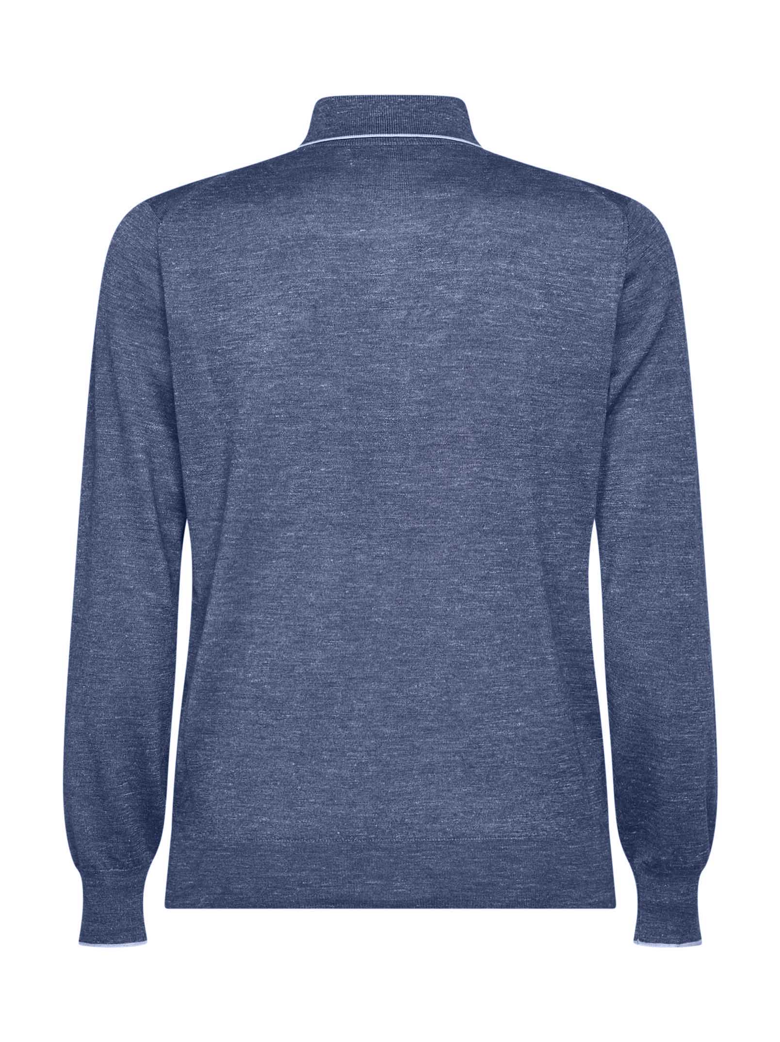 Brunello Cucinelli Men Blue Cashmere And Silk And Hemp Knit Polo Shirt BRUNELLO CUCINELLI