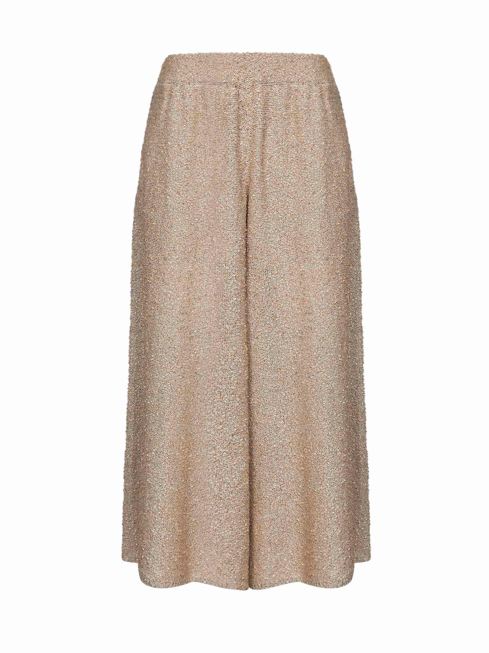 Brunello Cucinelli Women Gold Sequin Knit Dazzling Texture Culotte Trousers BRUNELLO CUCINELLI