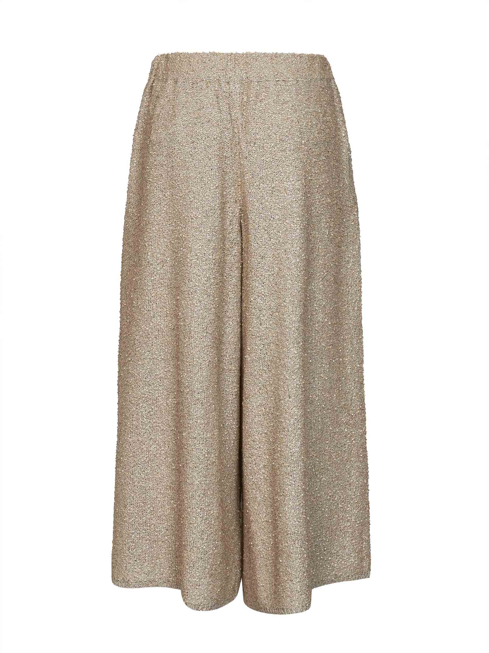 Brunello Cucinelli Women Gold Sequin Knit Dazzling Texture Culotte Trousers BRUNELLO CUCINELLI