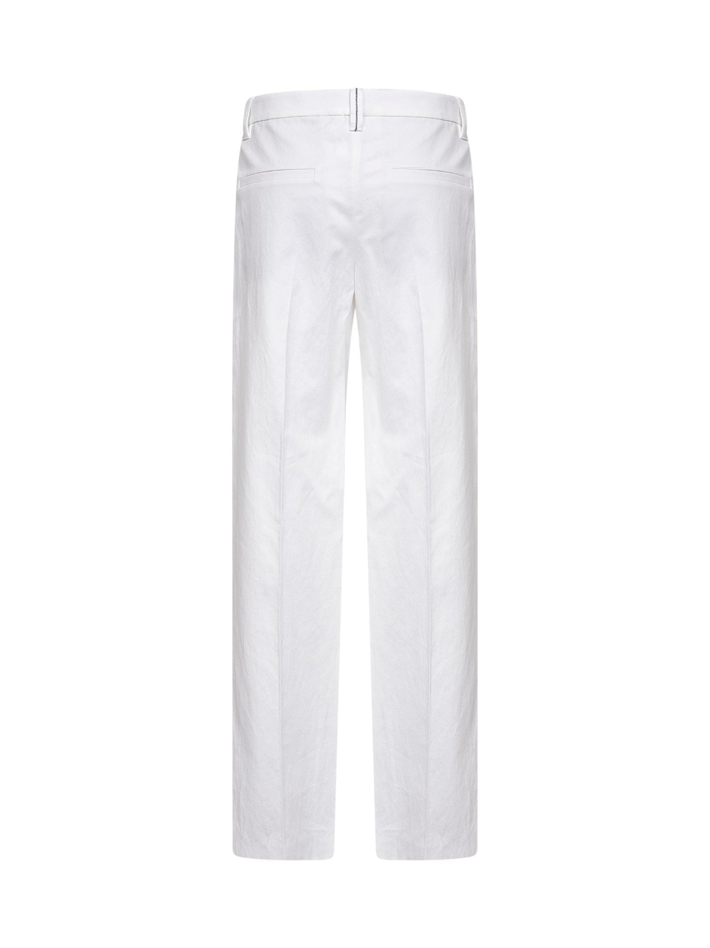Brunello Cucinelli Women White Diagonal Loose Flared Trousers With Monili BRUNELLO CUCINELLI