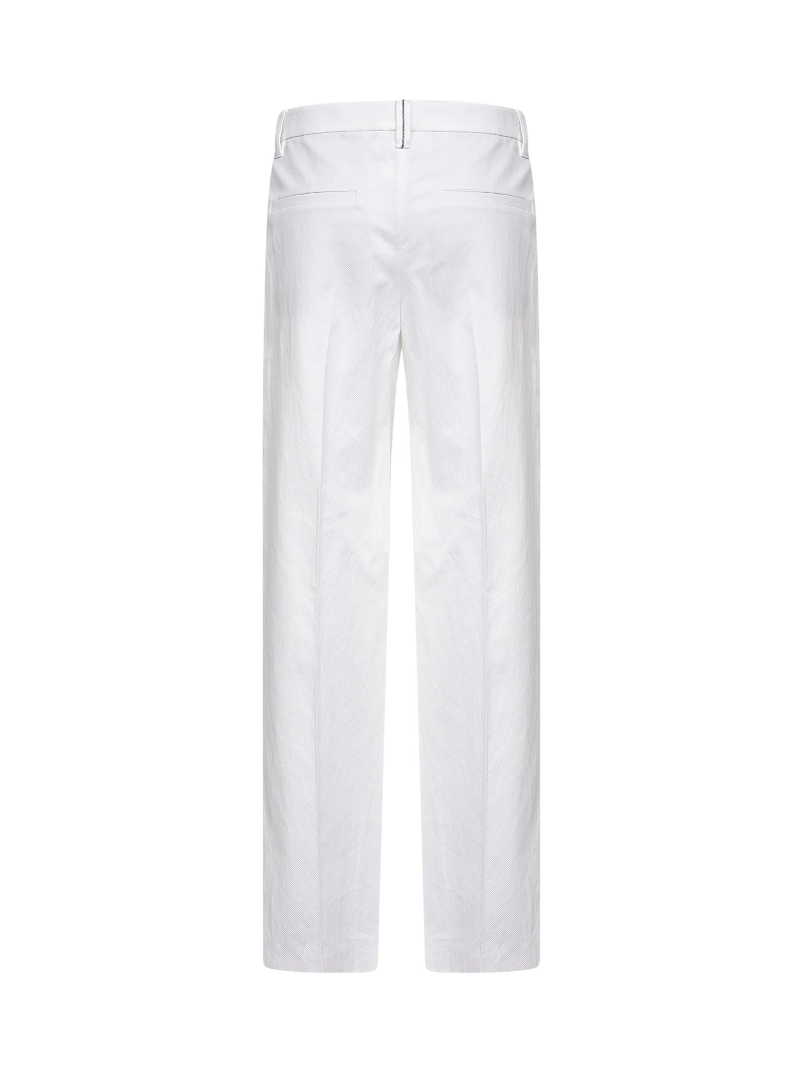 Brunello Cucinelli Women White Diagonal Loose Flared Trousers With Monili BRUNELLO CUCINELLI