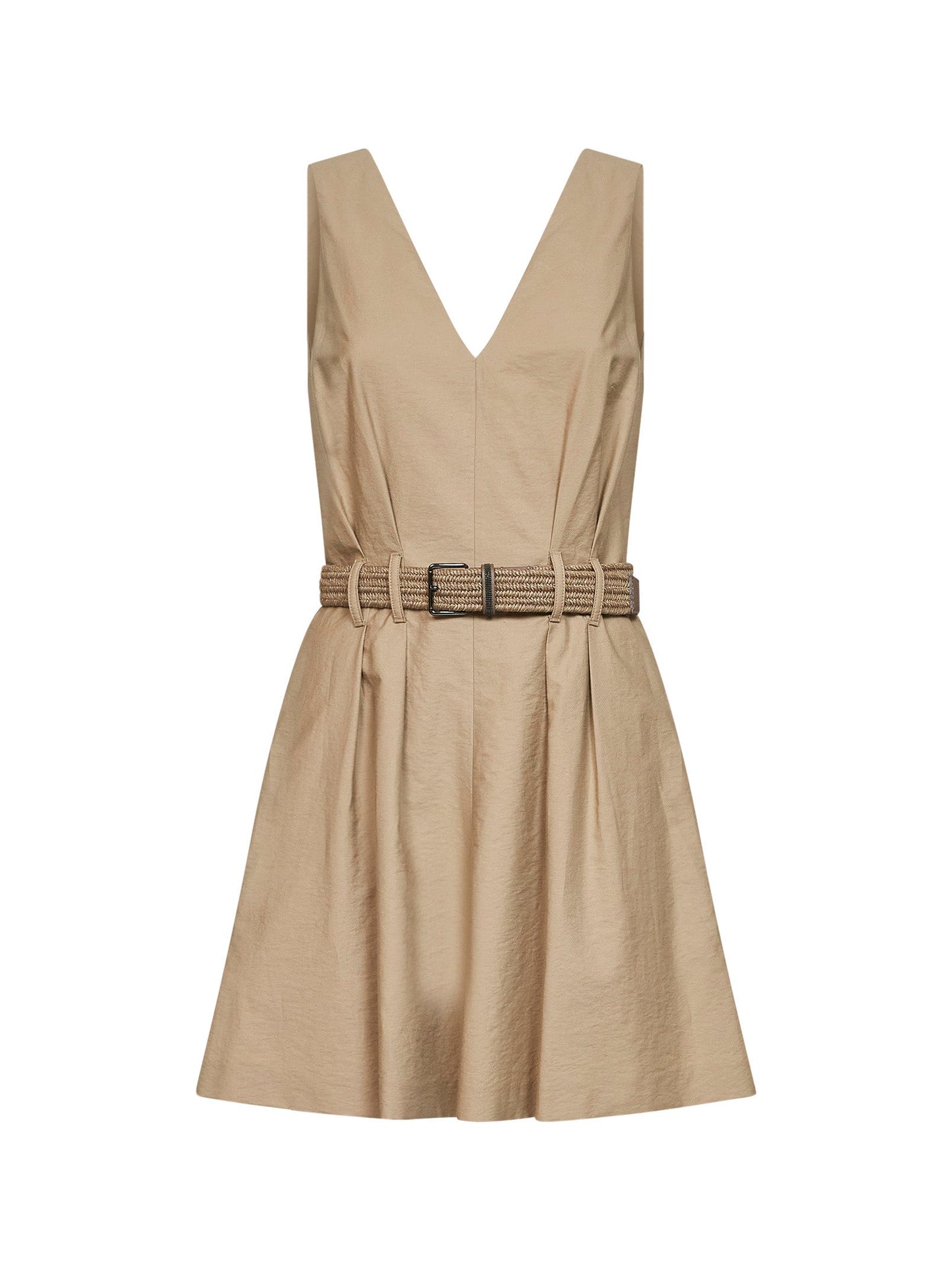 Brunello Cucinelli Women Sahara Texture Twill Mini Dress With Belt And Monili BRUNELLO CUCINELLI