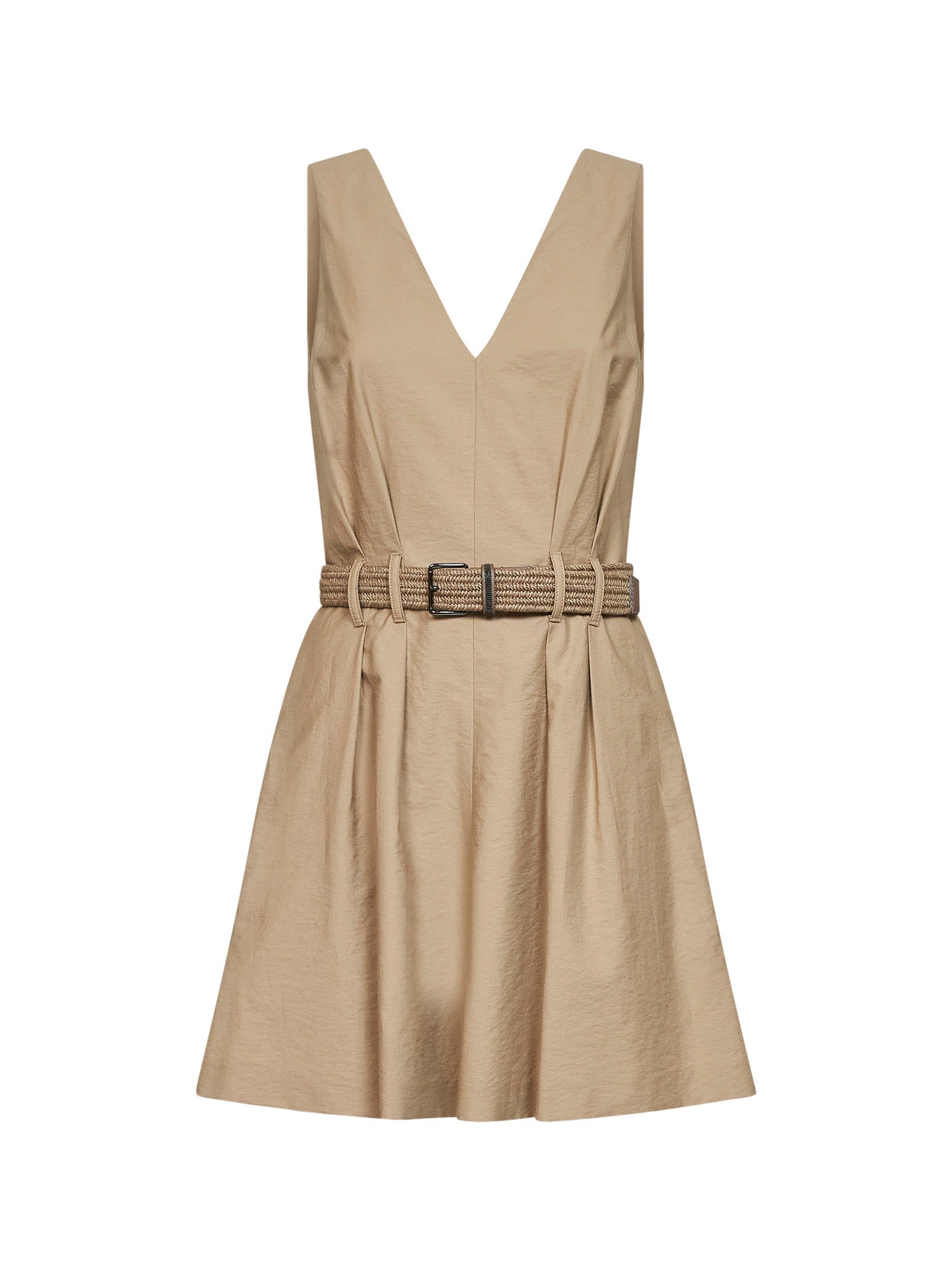 Brunello Cucinelli Women Sahara Texture Twill Mini Dress With Belt And Monili BRUNELLO CUCINELLI