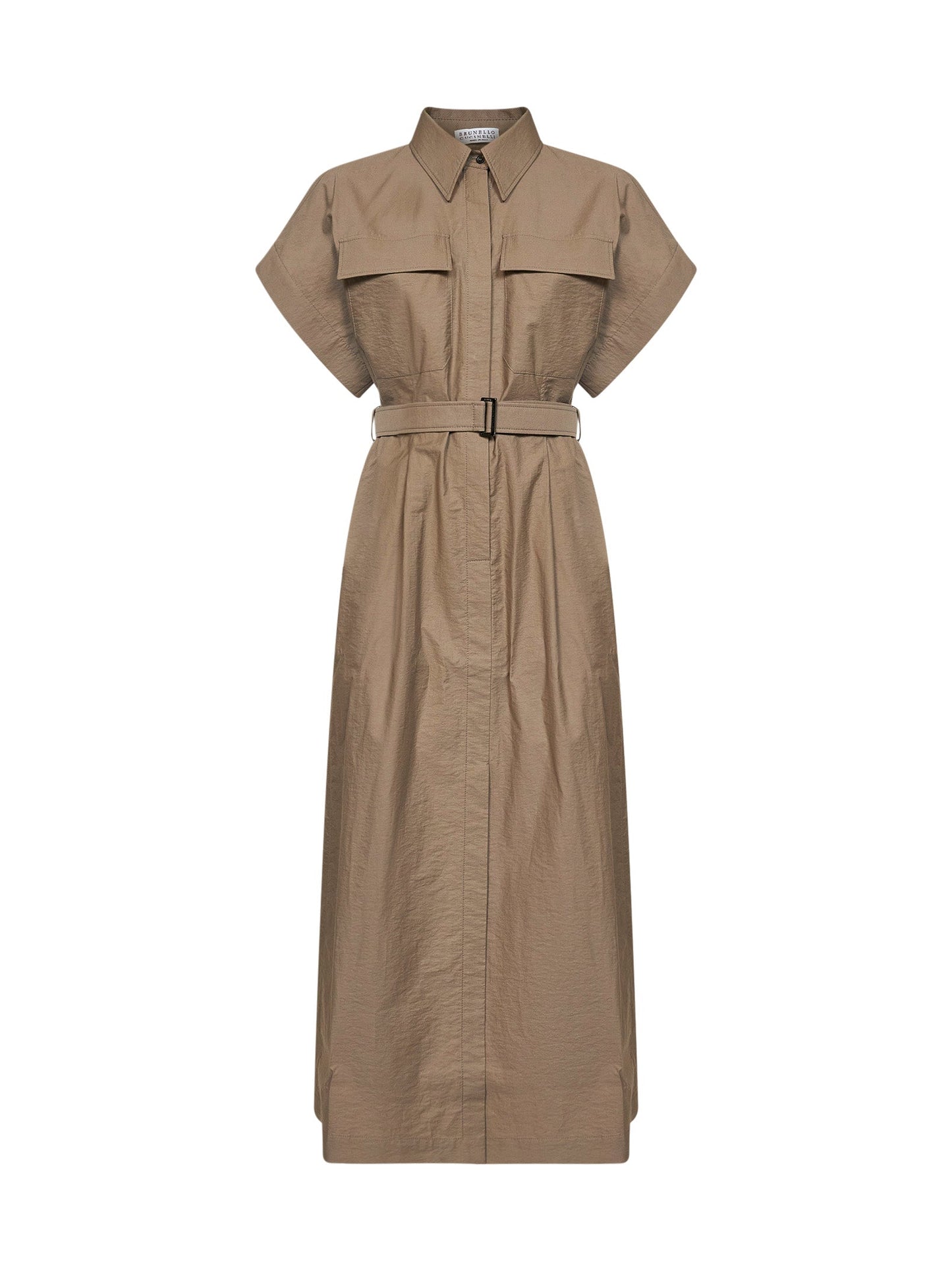 Brunello Cucinelli Women Earth Brown Texture Twill Belted Long Shirt Dress BRUNELLO CUCINELLI
