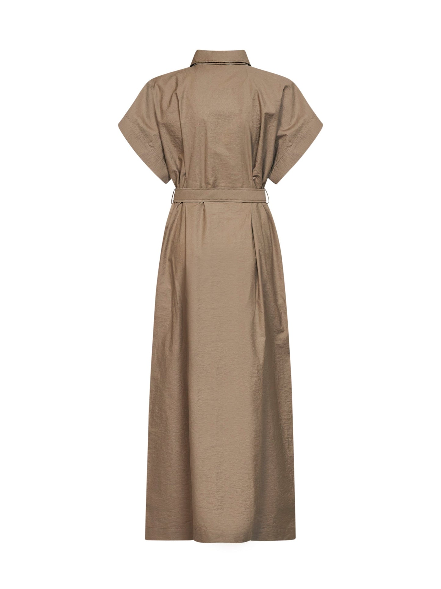 Brunello Cucinelli Women Earth Brown Texture Twill Belted Long Shirt Dress BRUNELLO CUCINELLI