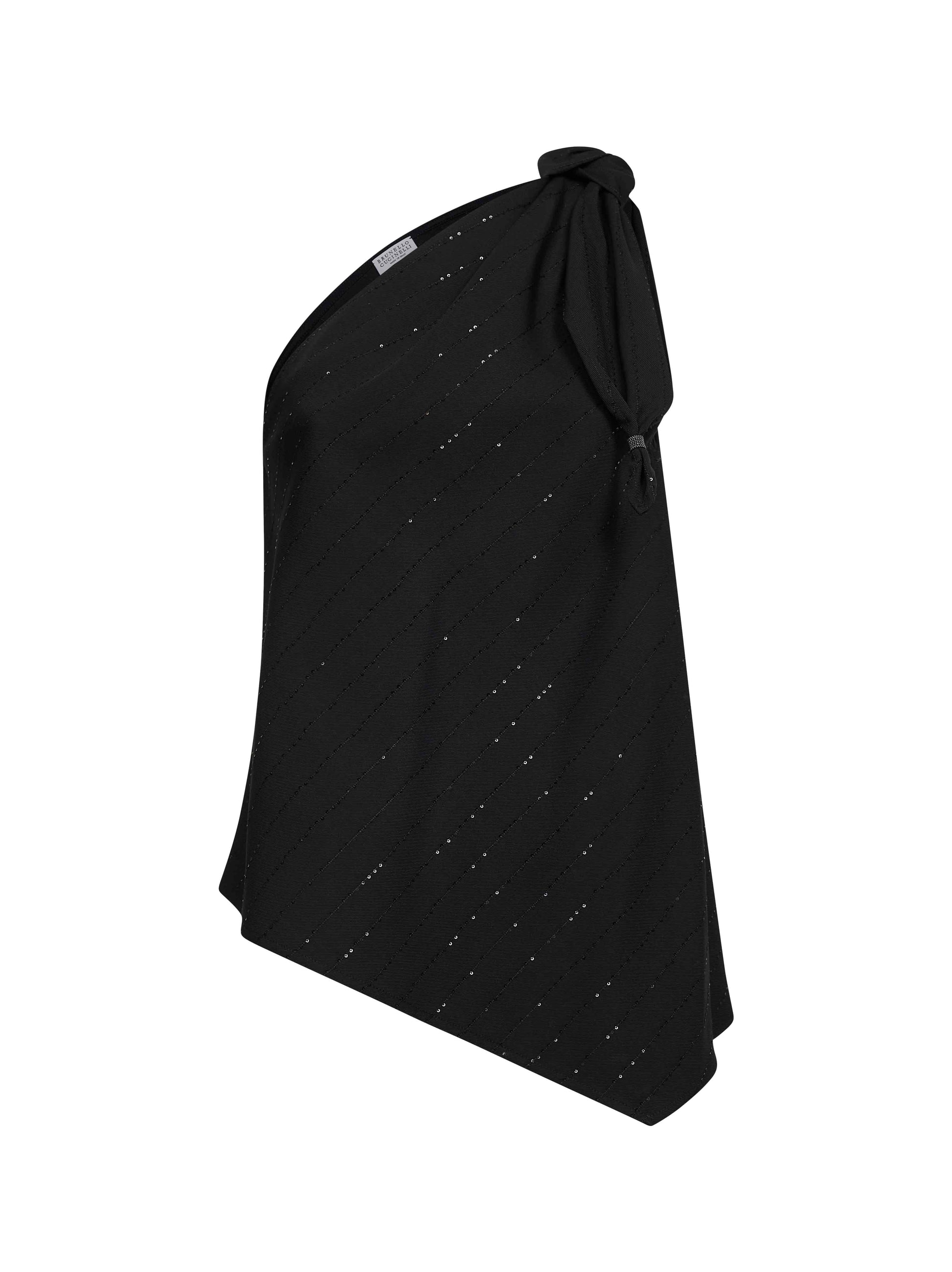Brunello Cucinelli Women Black Twill One-Shoulder Top With Sequin And Monili BRUNELLO CUCINELLI