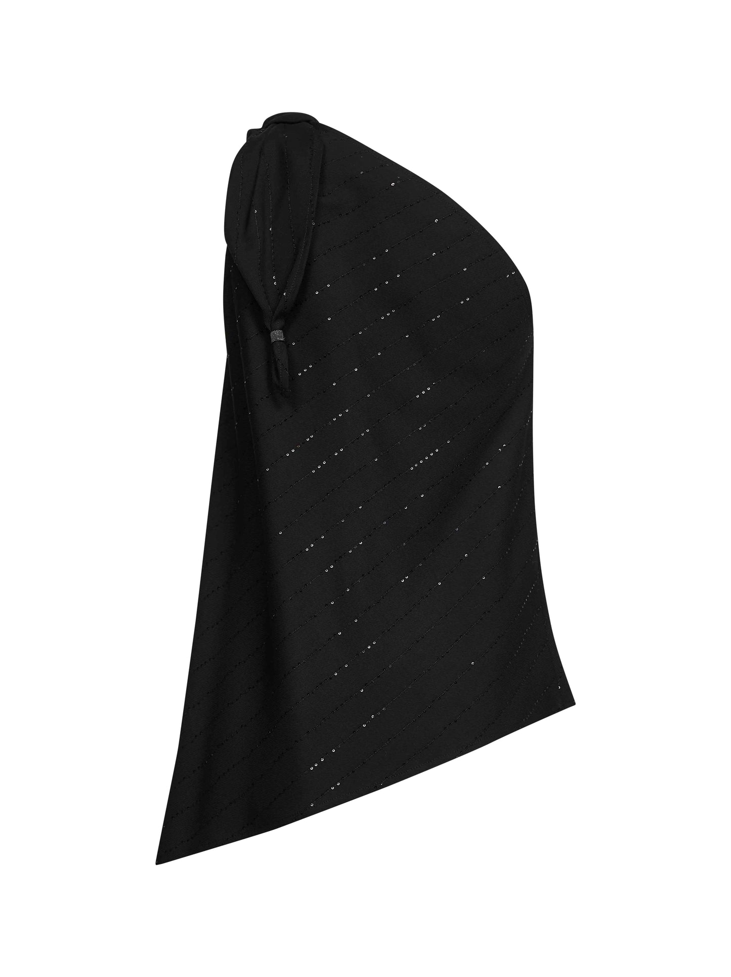 Brunello Cucinelli Women Black Twill One-Shoulder Top With Sequin And Monili BRUNELLO CUCINELLI