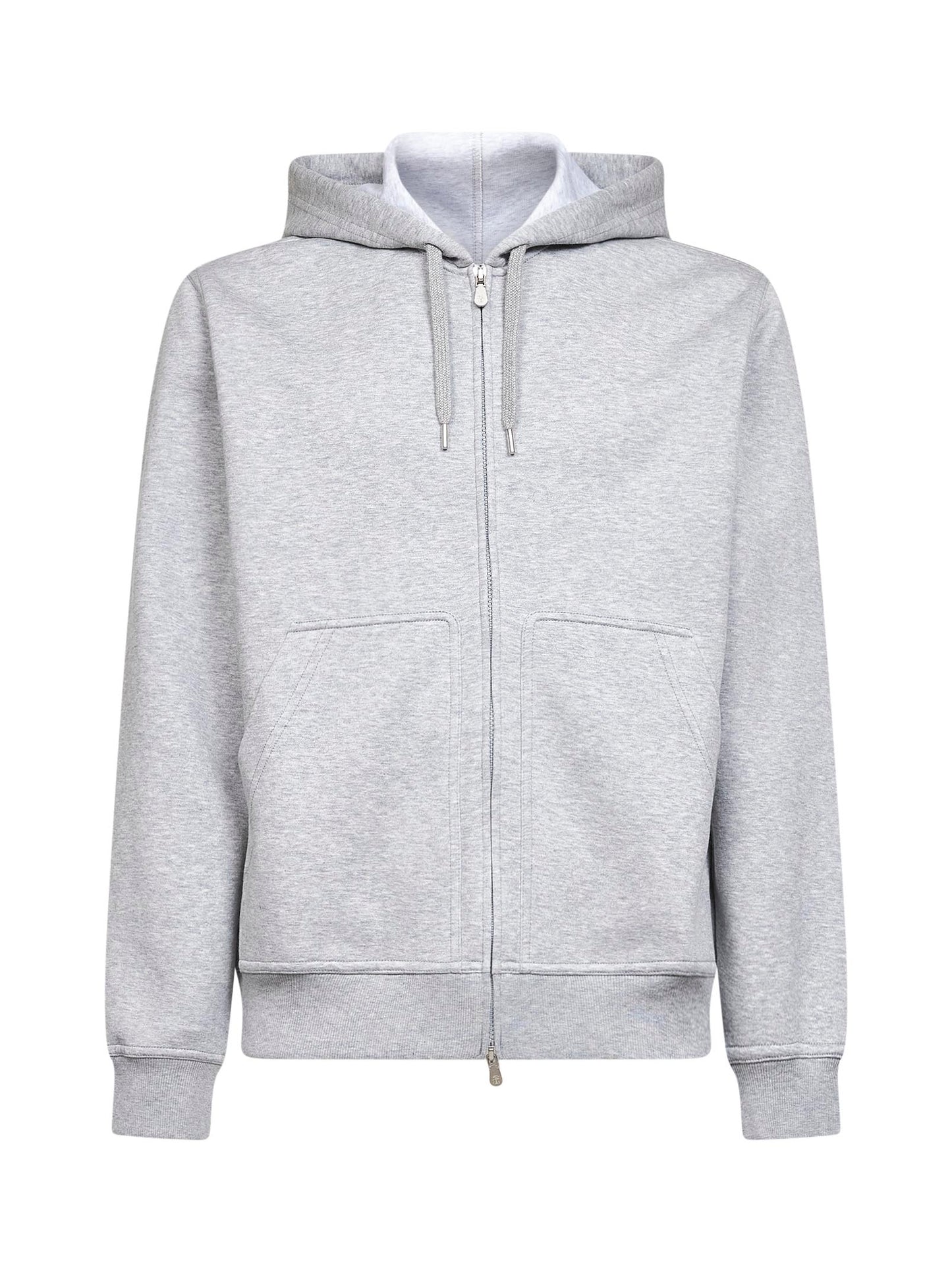 Brunello Cucinelli Men Medium Grey Double Fleece Zip-Up Hoodie BRUNELLO CUCINELLI