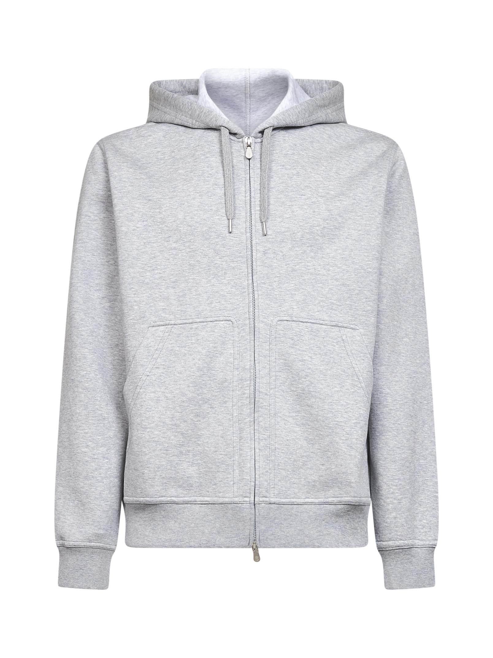 Brunello Cucinelli Men Medium Grey Double Fleece Zip-Up Hoodie BRUNELLO CUCINELLI